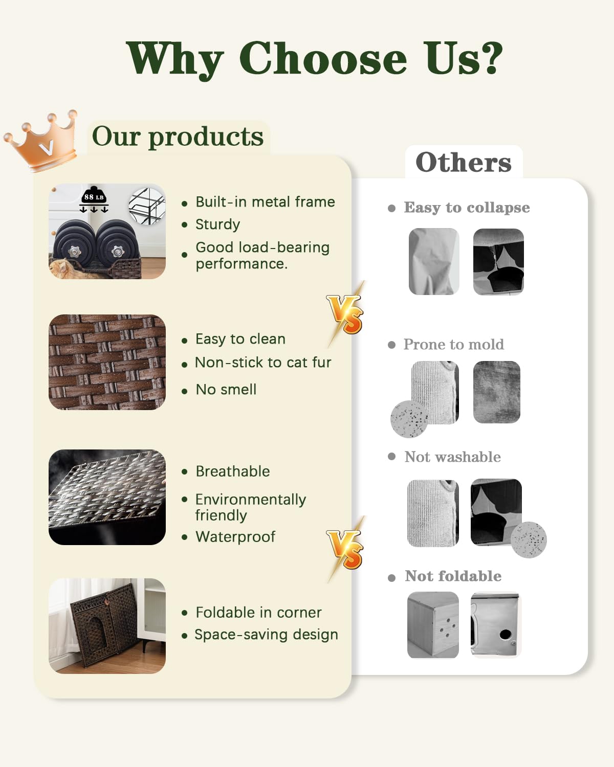 SETVSON cama para gato ratán tejida, plegable para almacenamiento y viaje.