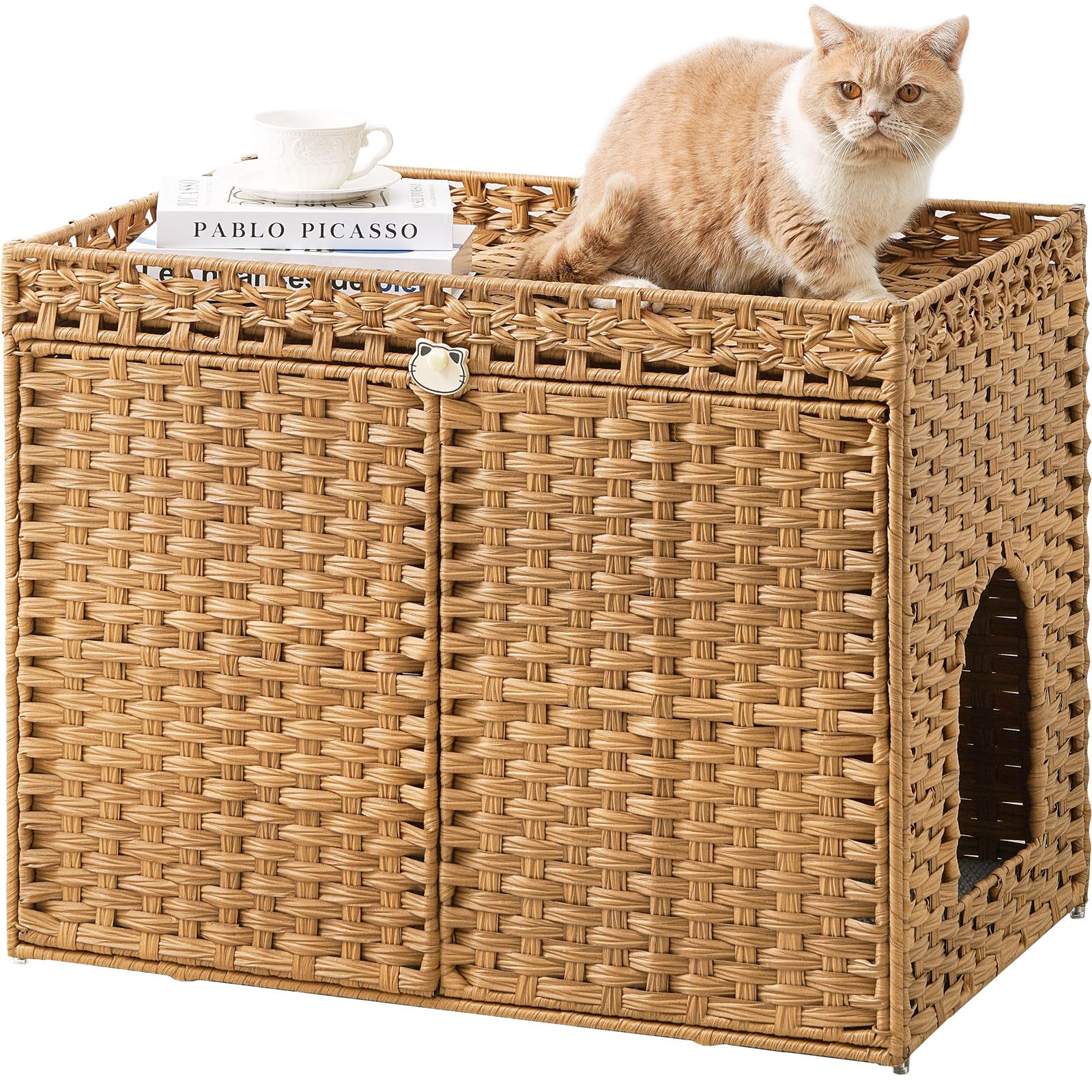 SETVSON caseta de arena para gato en ratán con ventilación natural.