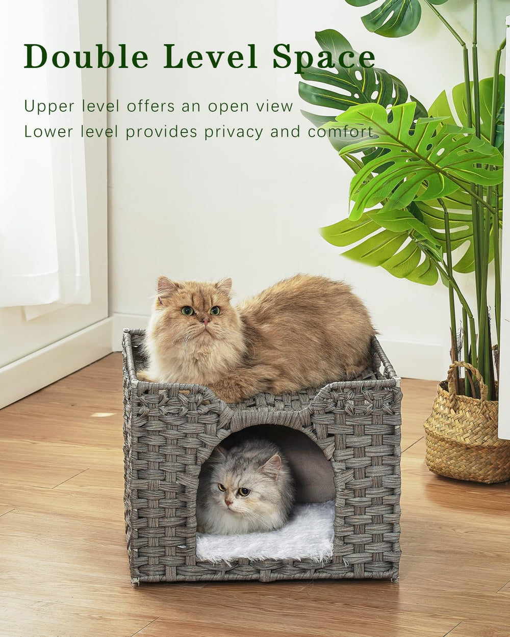 SETVSON cubo de gato de ratán para interior, diseño plegable gris.