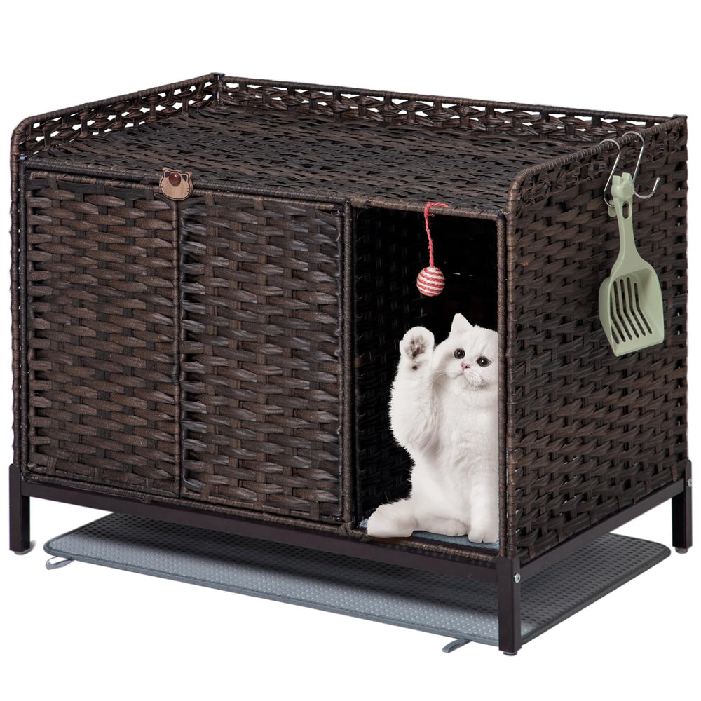 SETVSON mueble para caja de arena de gato con ratán tejido oculta la arena y ordena la sala