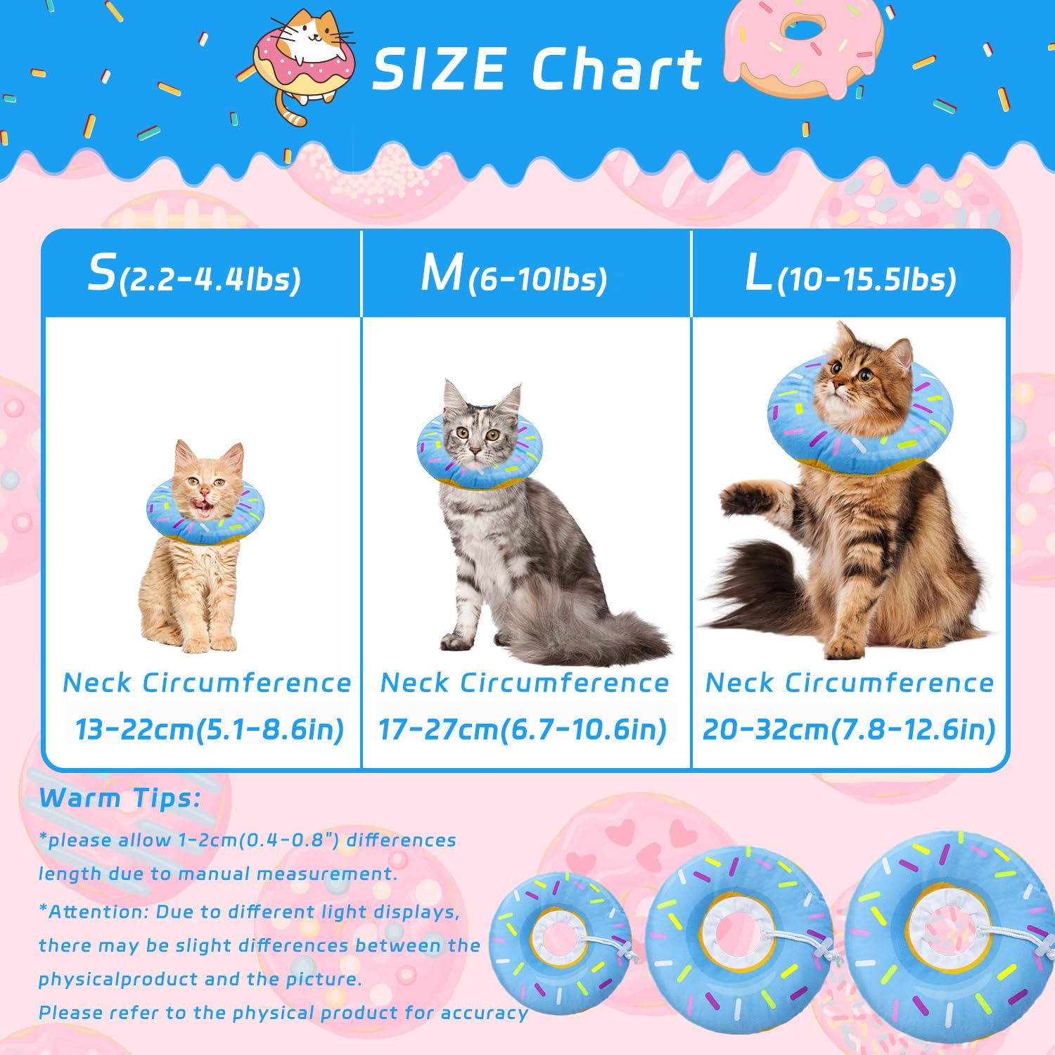 Seyezo donut azul cono lateral, ajuste cómodo para talla pequeña