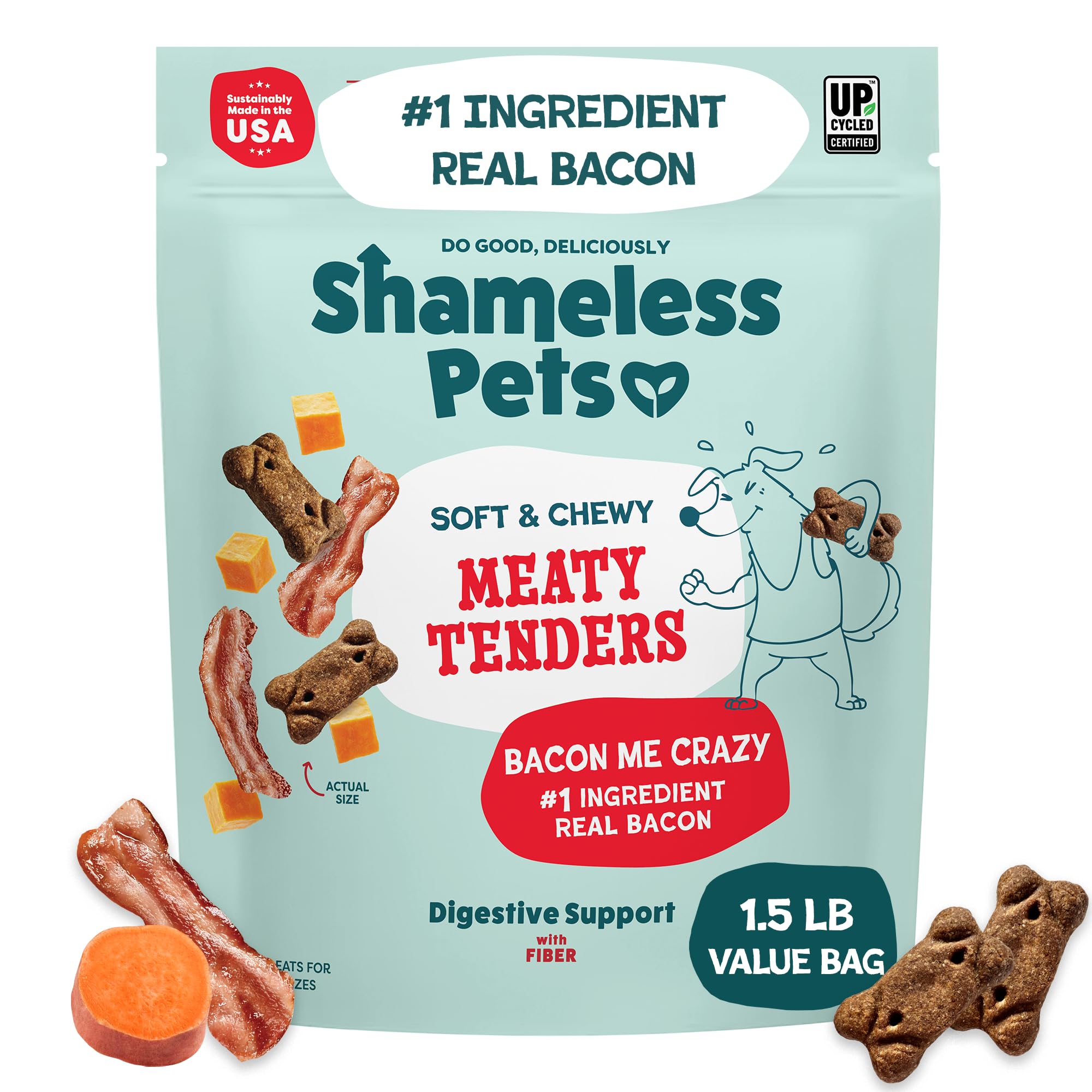 Shameless Pets Bacon Me Crazy Meaty Tenders paquete 1,5 lb para perros de todas las tallas