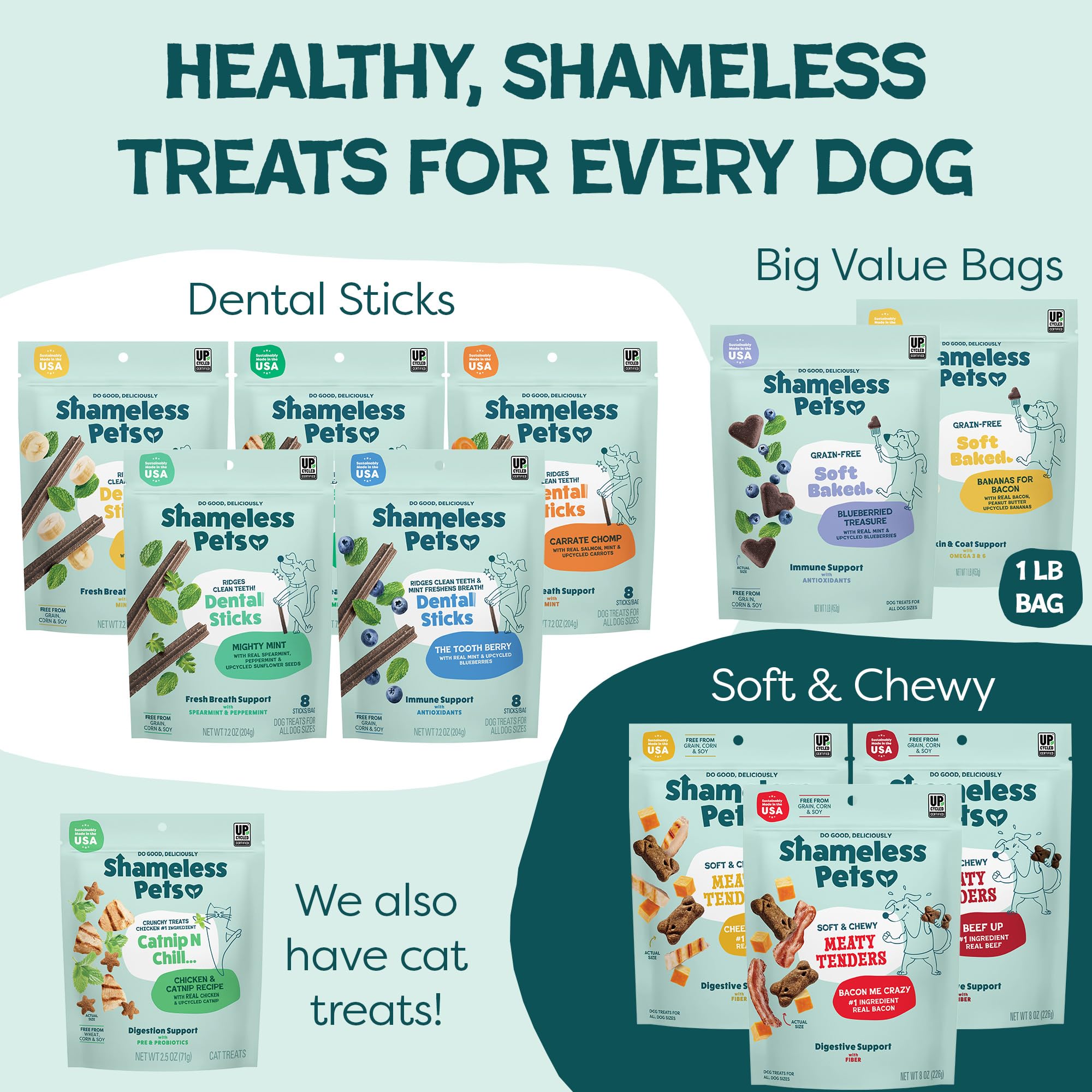 Shameless Pets elaborado en EE. UU.; prácticas responsables y nutrición de calidad.
