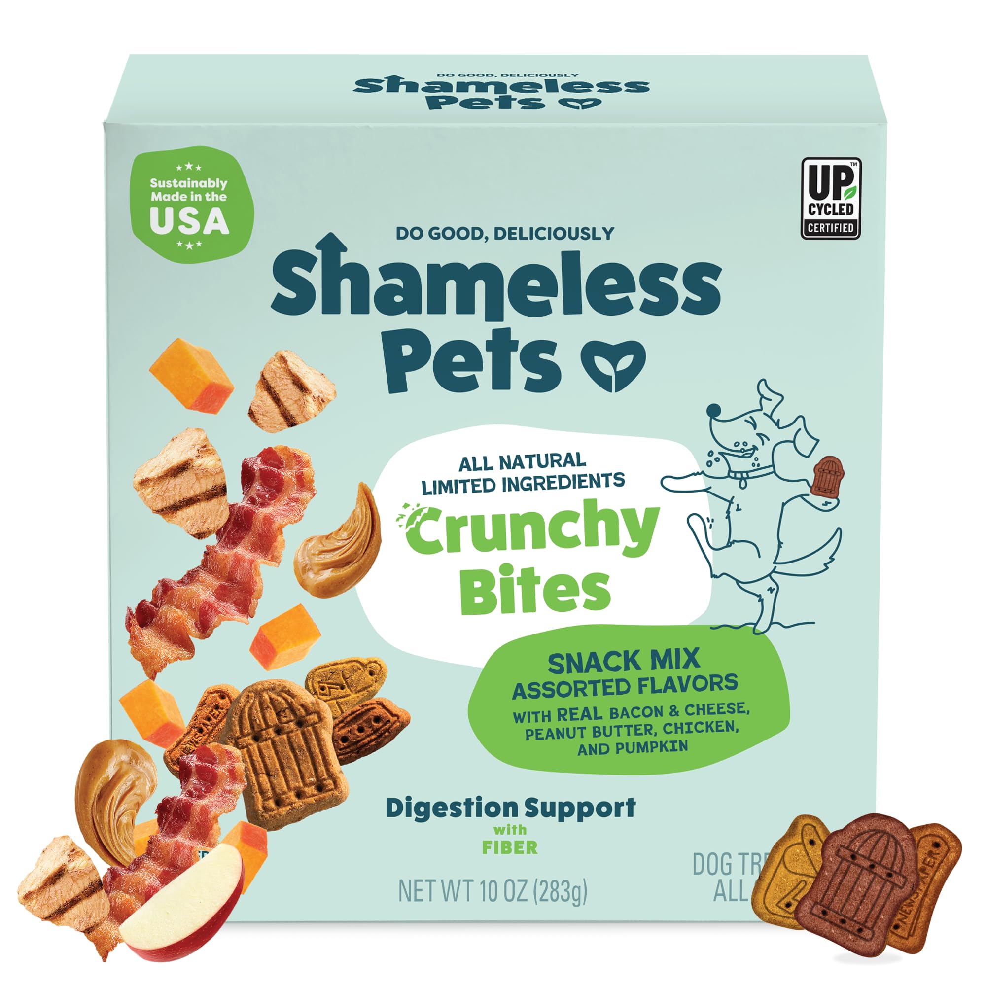 Shameless Pets galletas crujientes para perros, caja 10oz con variedad de sabores.