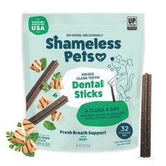 Shameless Pets masticables dentales pollo y menta para perros, limpian dientes y refrescan el aliento