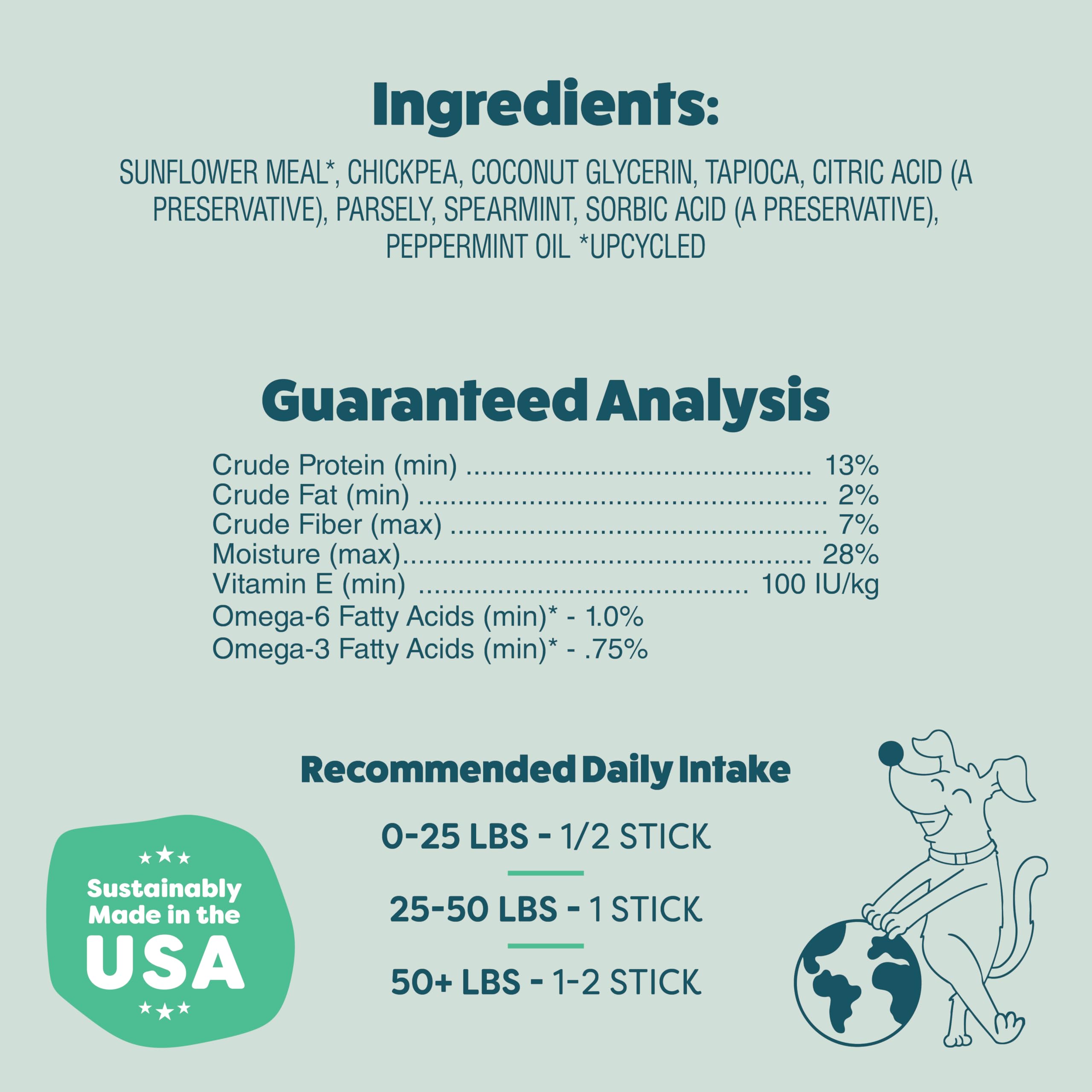 Shameless Pets Triple Mint masticables dentales con ingredientes reutilizados para reducir desperdicio