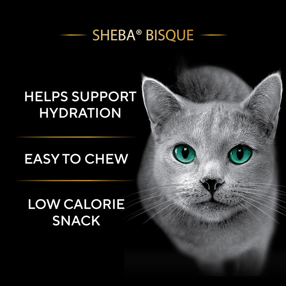 Golosinas bisque Sheba para gatos con salmón, opción de alta gama para el paladar.
