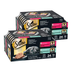 Sheba porciones perfectas con cortes en salsa de salmón y atún, ideal para la hidratación diaria.