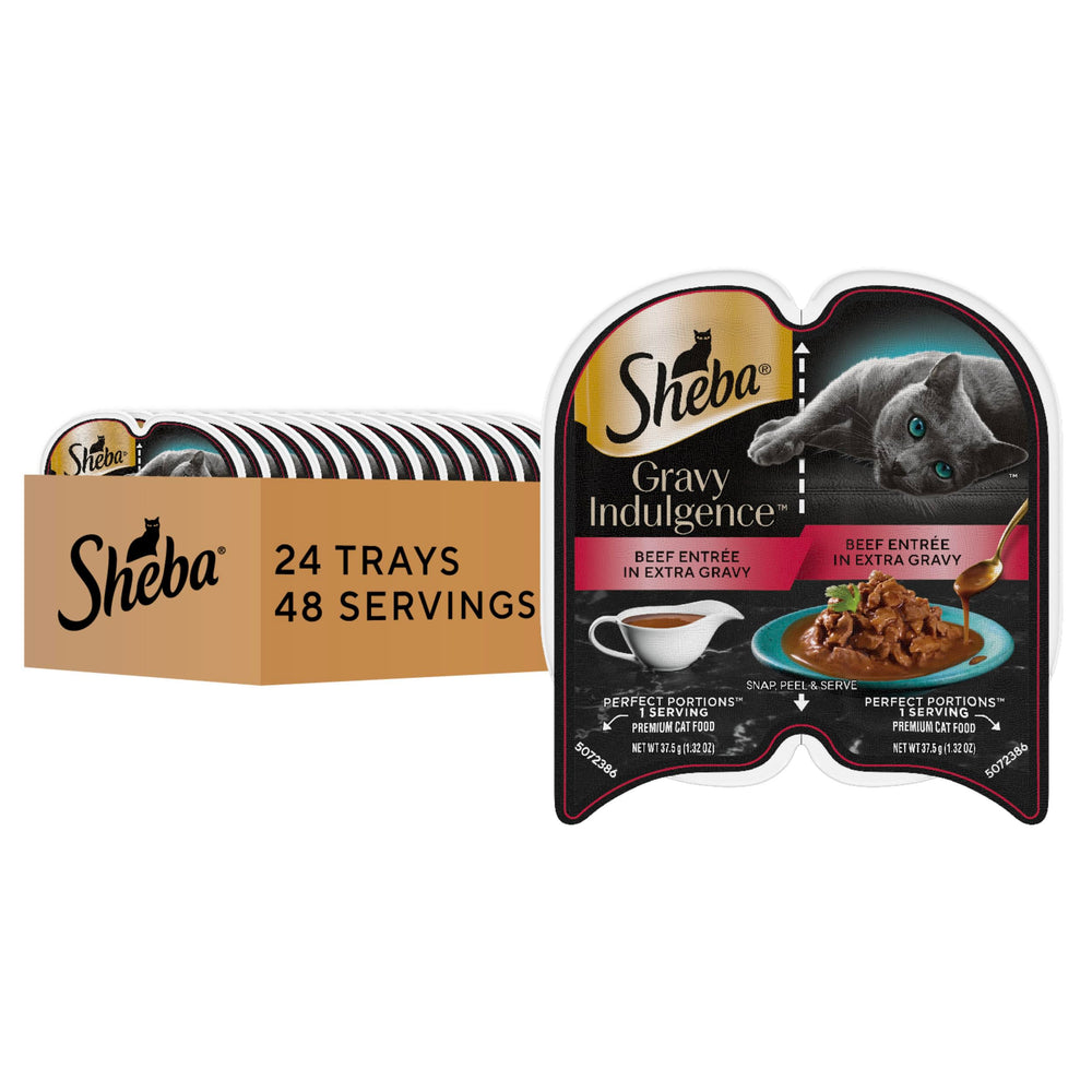Sheba Gravy Indulgence: carne de res en salsa extra para gatos exigentes.