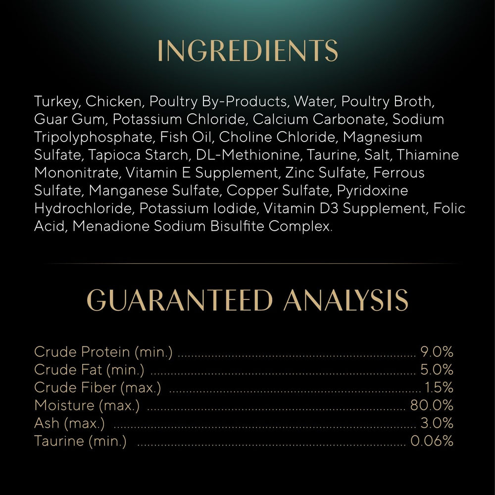 Proteínas de pavo en cada porción de Sheba Pate, fuente de nutrientes.
