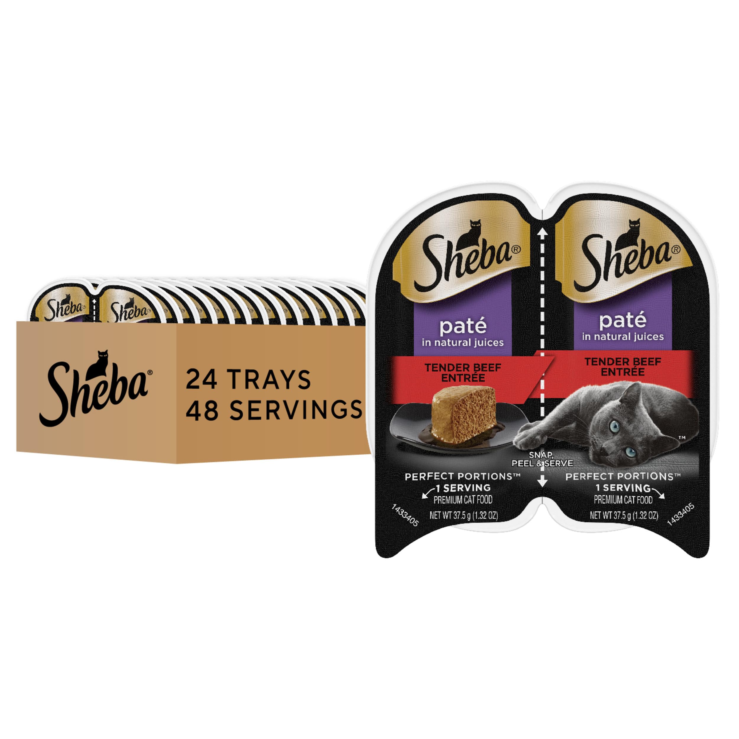 Sheba Perfect Portions Pate Ternera, textura cremosa para gatos adultos.