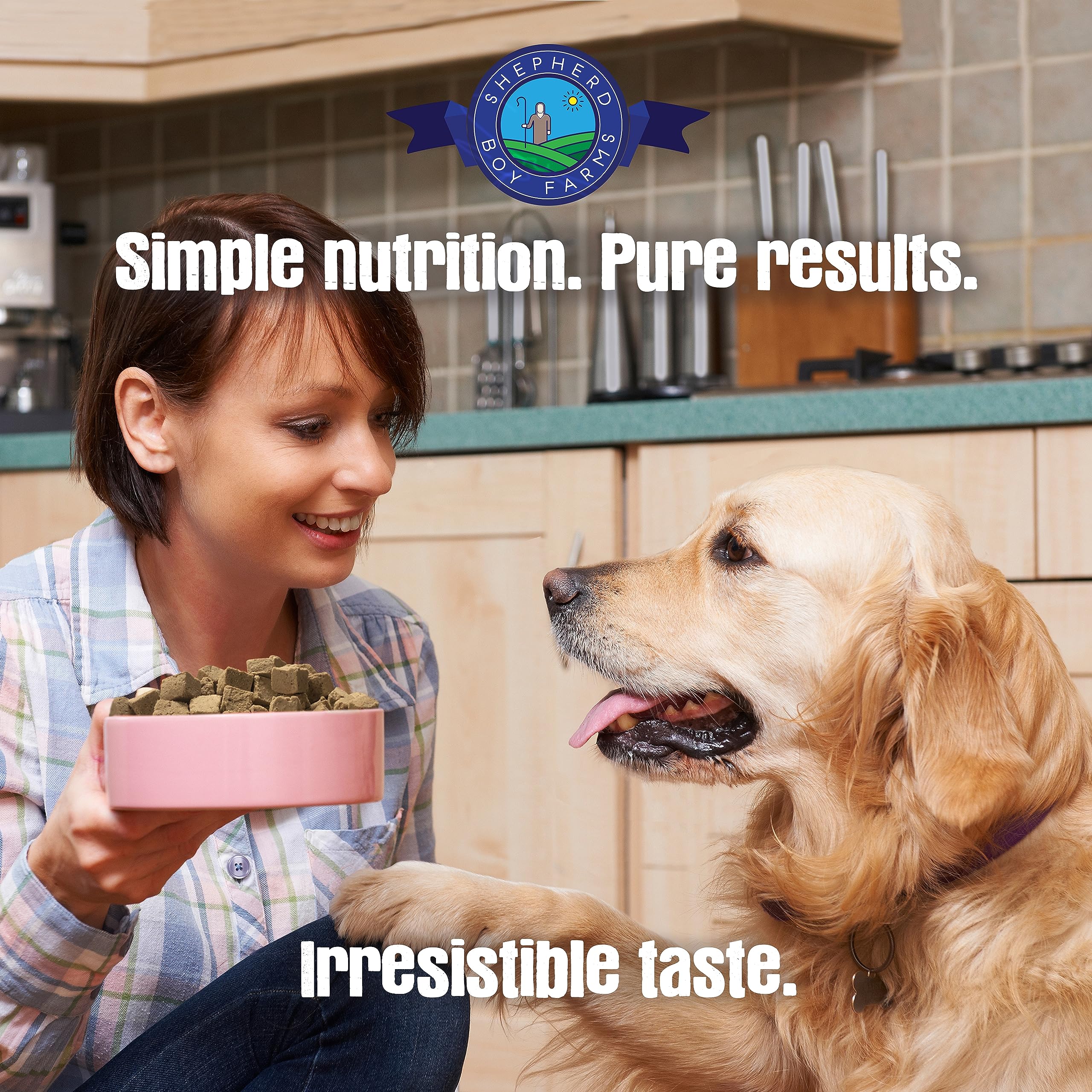 Comida completa de Shepherd Boy Farms para perros en cada porción.