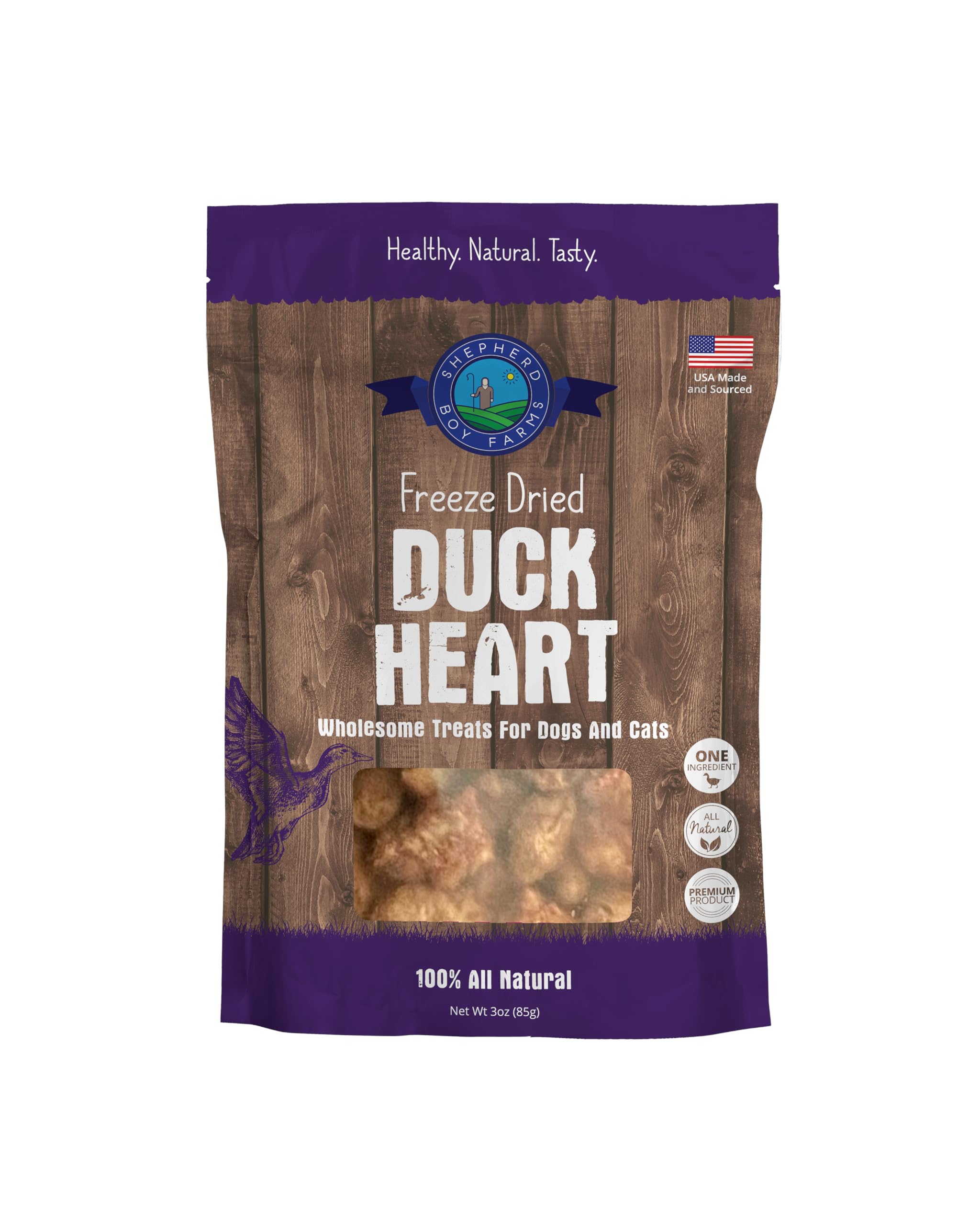Shepherd Boy Farms corazon-de-pato-snack para perros, alto en proteína natural.