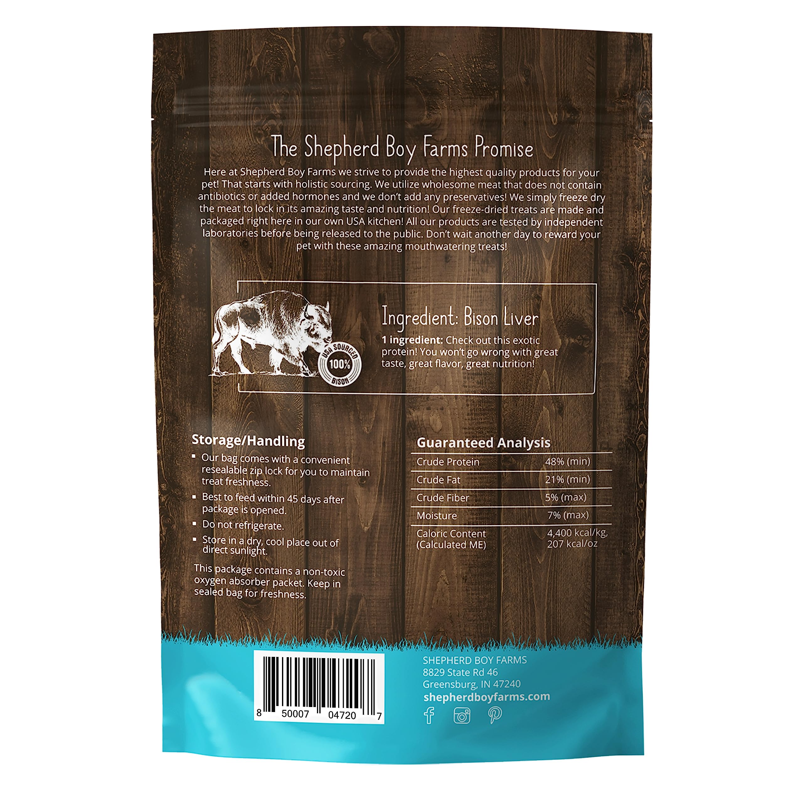 Shepherd Boy Farms higado de bison, nutrientes naturales y proteína.