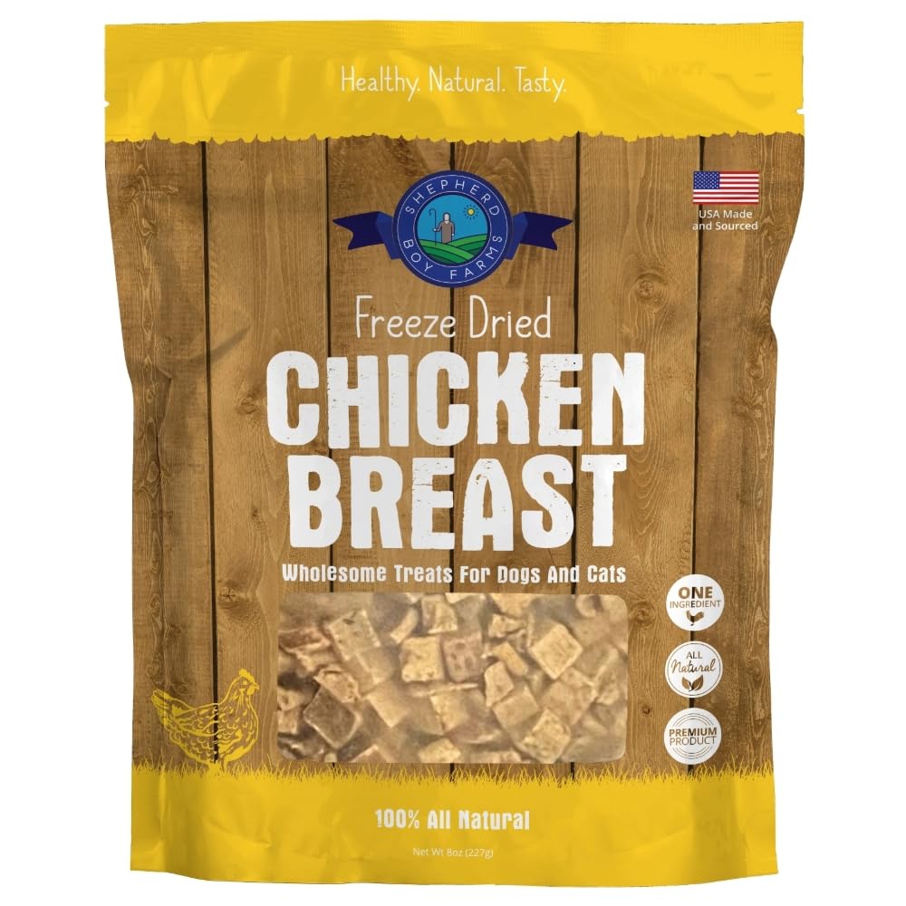 Shepherd Boy Farms pechuga de pollo liofilizado, empaque práctico para entrenar a tu mascota.