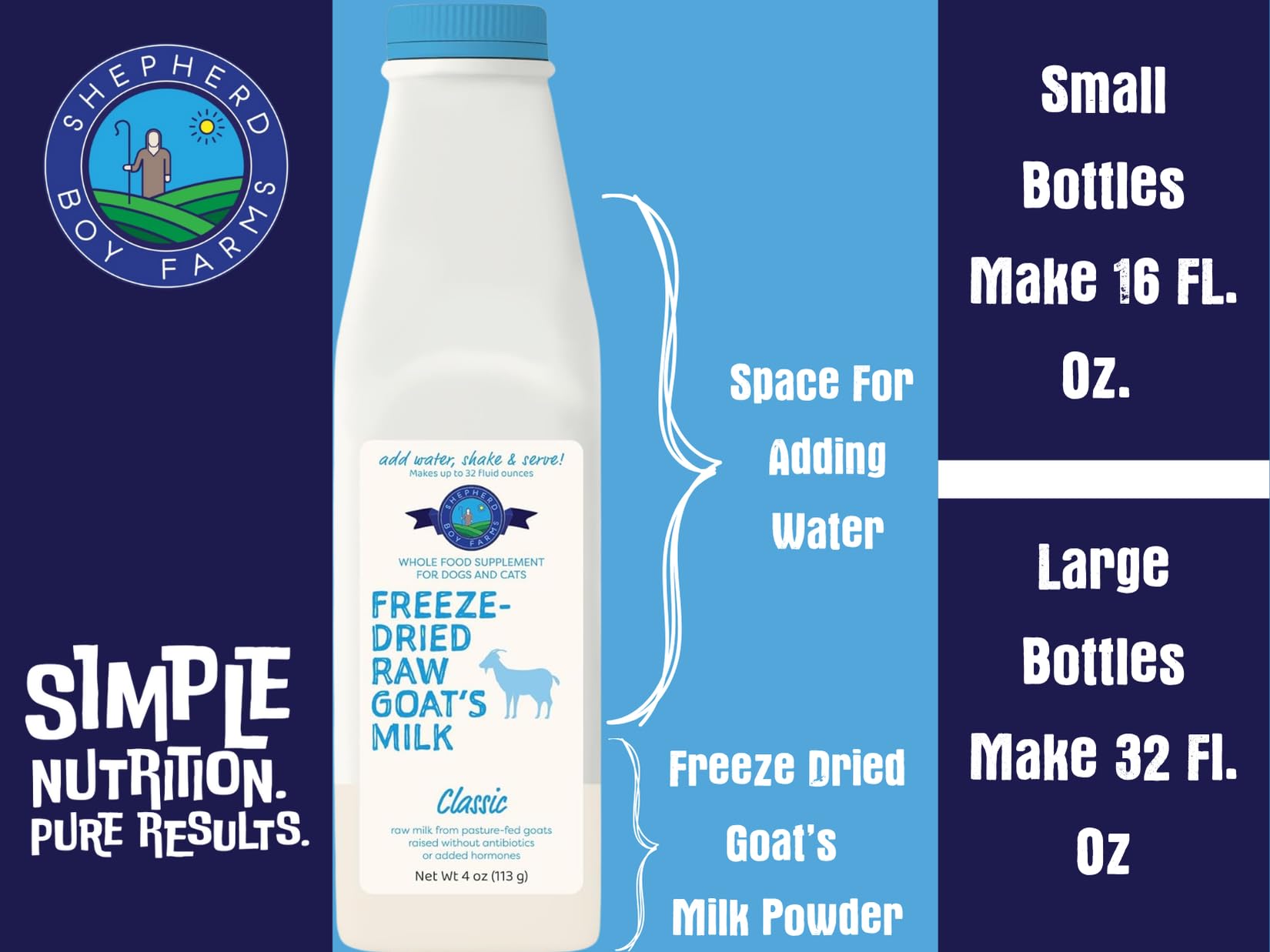 Shepherd Boy Farms Polvo de leche de cabra para hidratar.