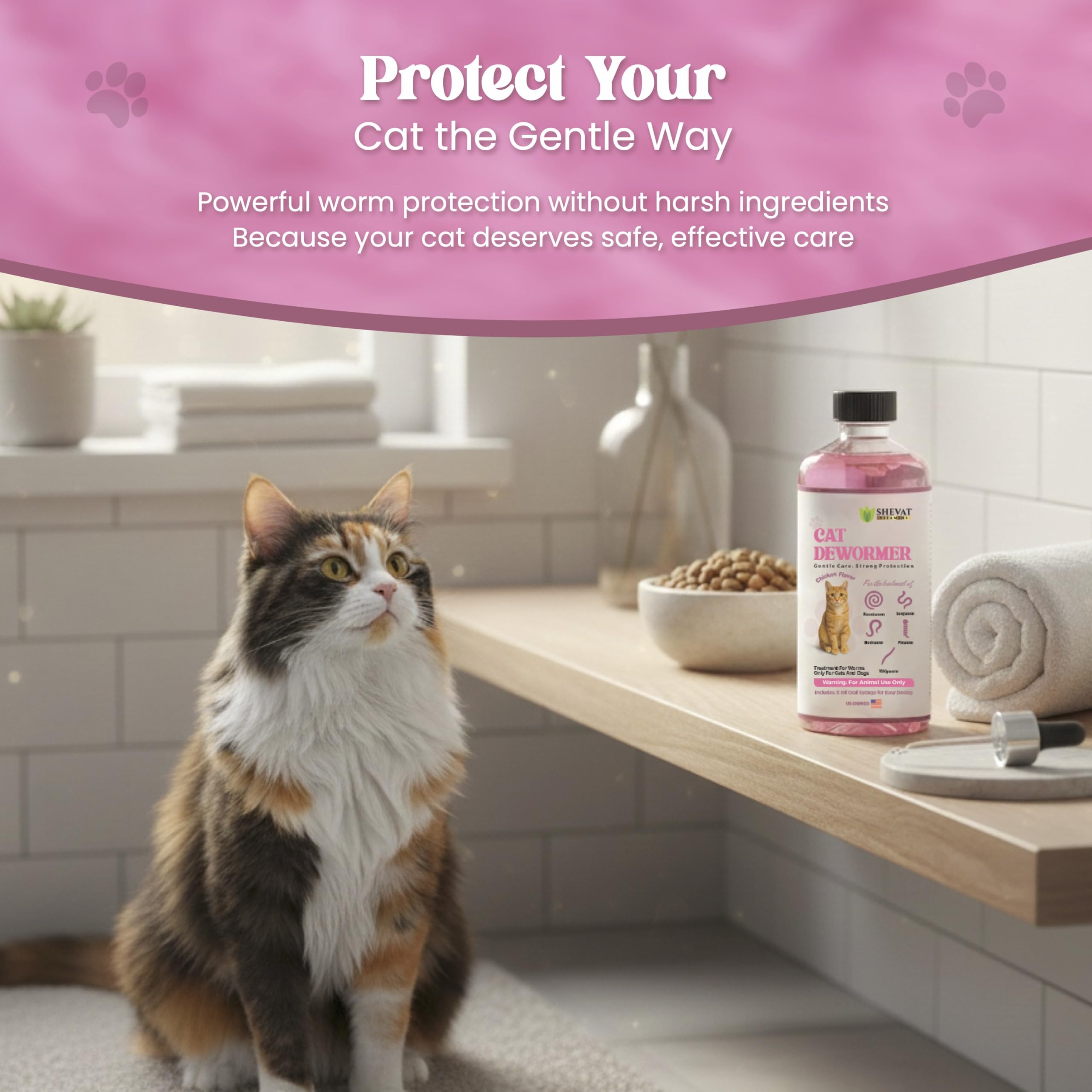 Dewormer SHEVAT VITAMINS empaque compacto para almacenamiento seguro.