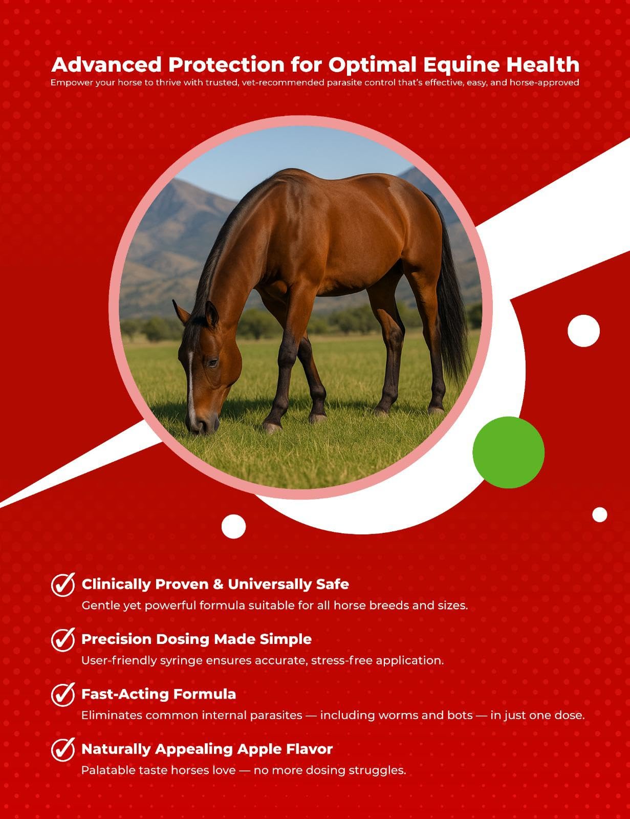 Sabor manzana para facilitar la aceptación en caballos.