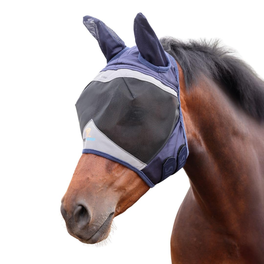 Shires FlyGuard Pro malla fina con orejas protege la cara y orejas del caballo durante el pastoreo.