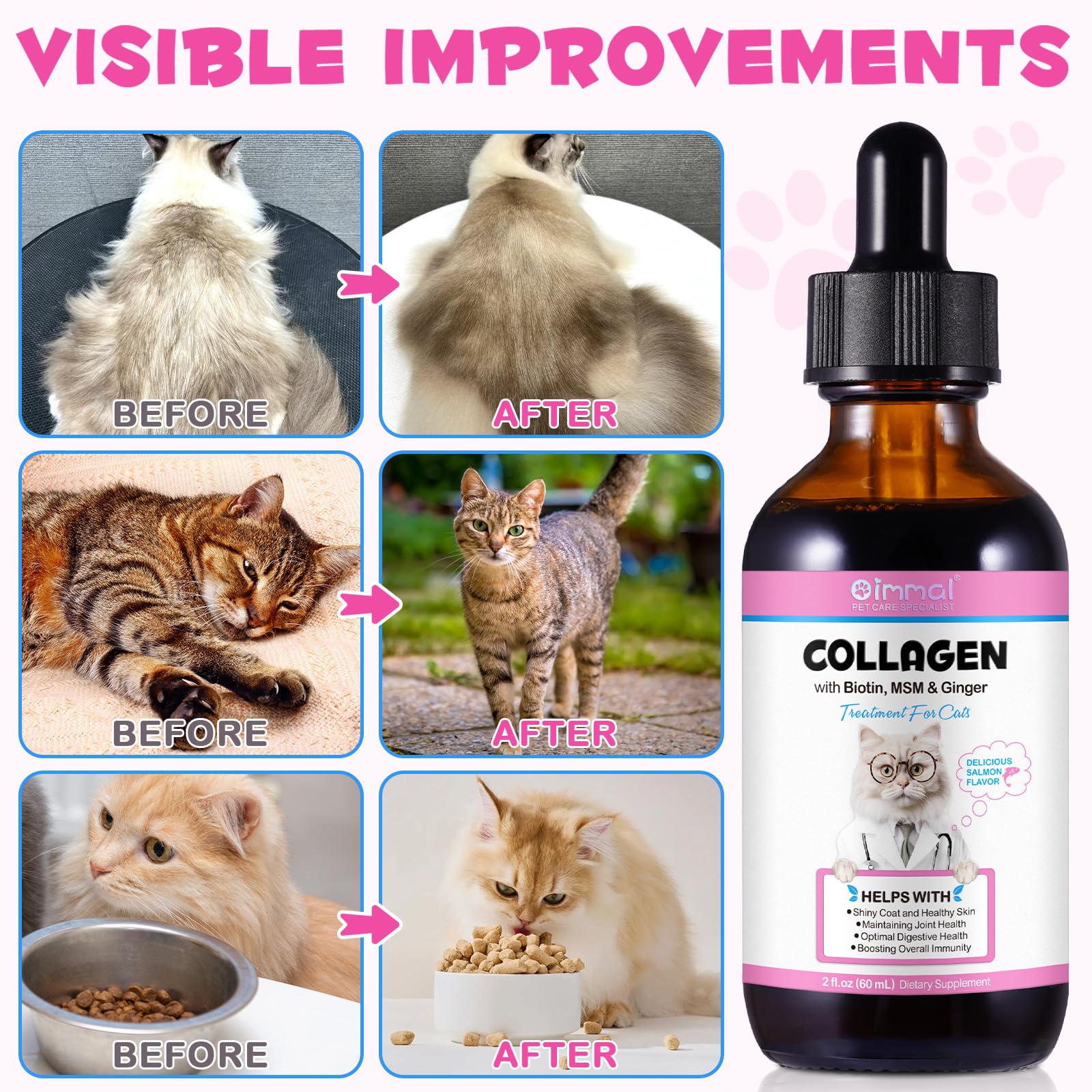Shuangjia Colágeno para Gatos, piel suave y saludable gracias a biotina y MSM