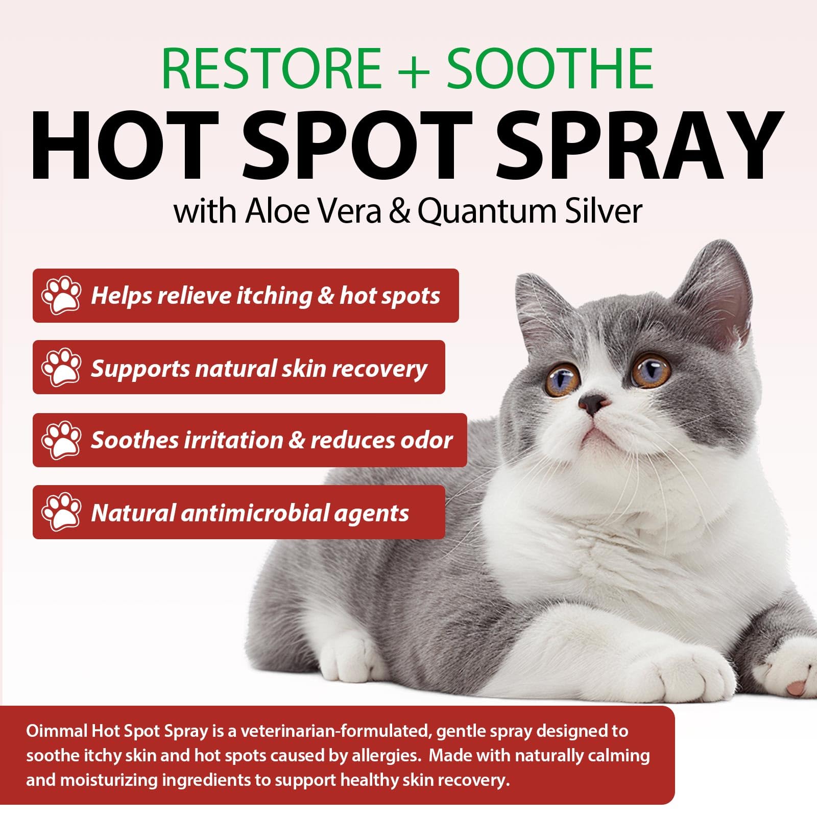 Shuangjia atomizador para zonas irritadas en gatos, ingredientes naturales para cuidado de la piel.