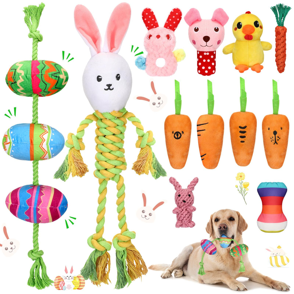 SilTriangle huevo-pascua peluche chirriante para perros, ideal para juego interactivo.