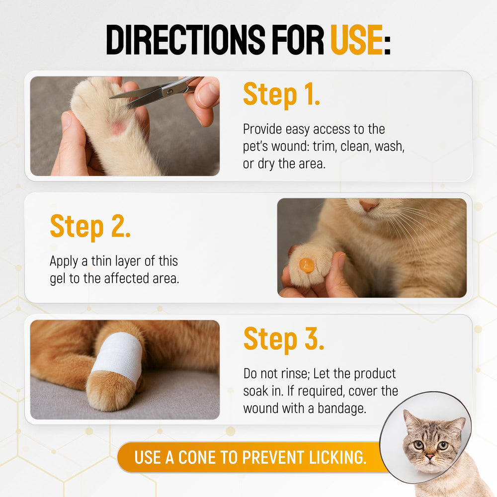 Gel curativo para gatos y perros con ingredientes naturales.