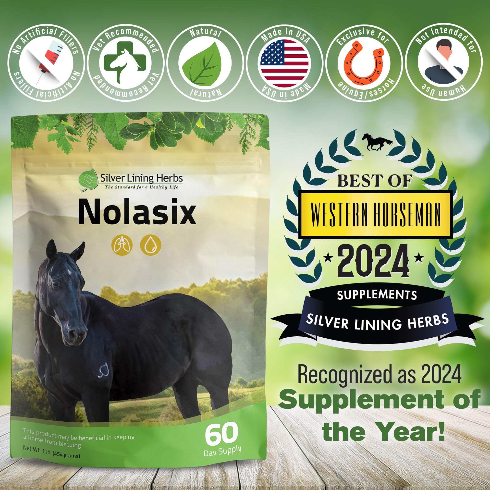 Nolasix, etiqueta clara, facilita entender ingredientes y posibles beneficios para el caballo.