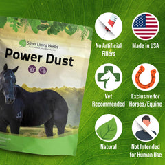 Emplasto herbal Power Dust facilita cuidado práctico en refugios y establos.