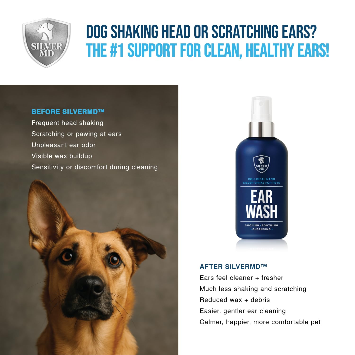 Calma las orejas sensibles con SilverMD para perros y gatos