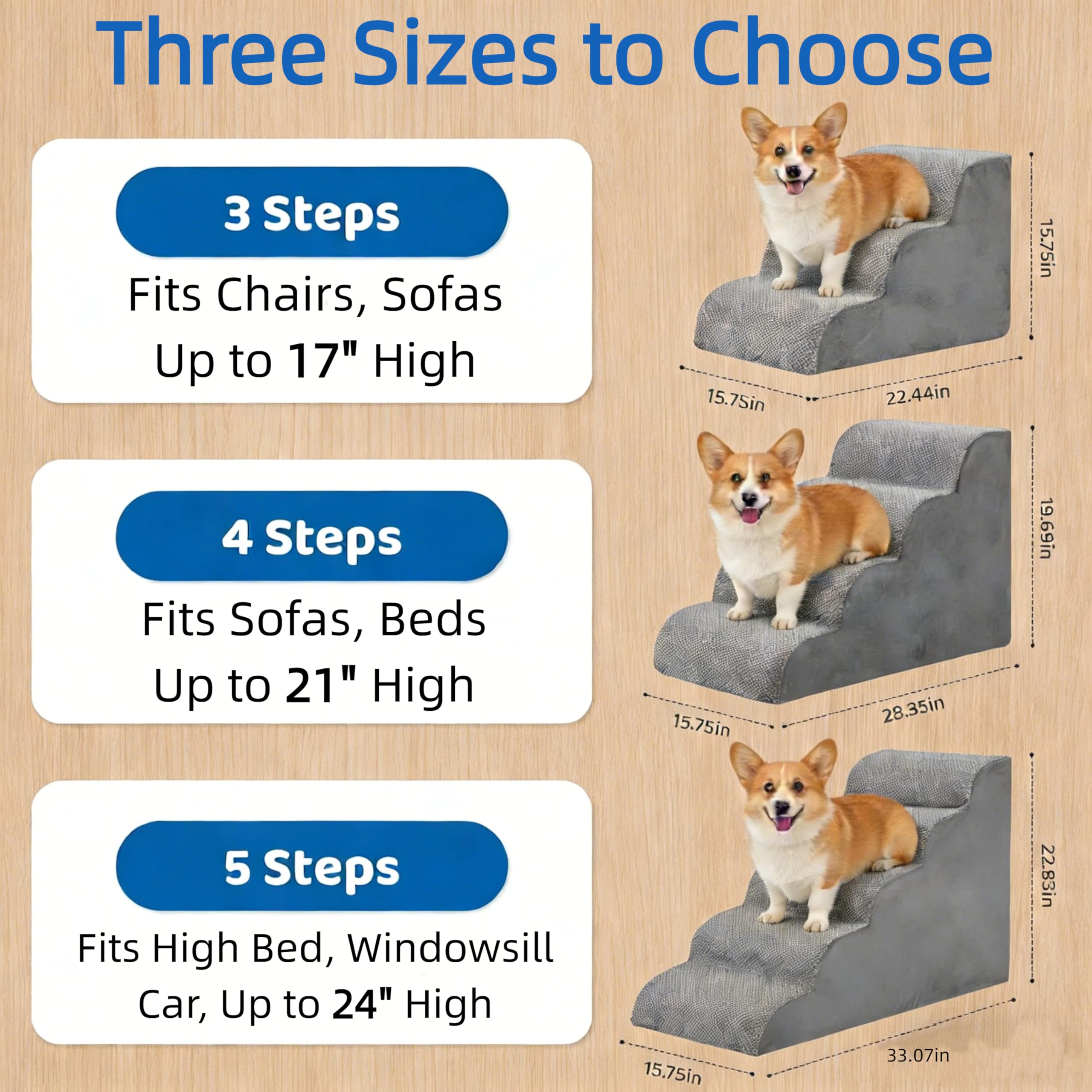 Tres alturas disponibles para adaptar la escalera a distintos muebles.