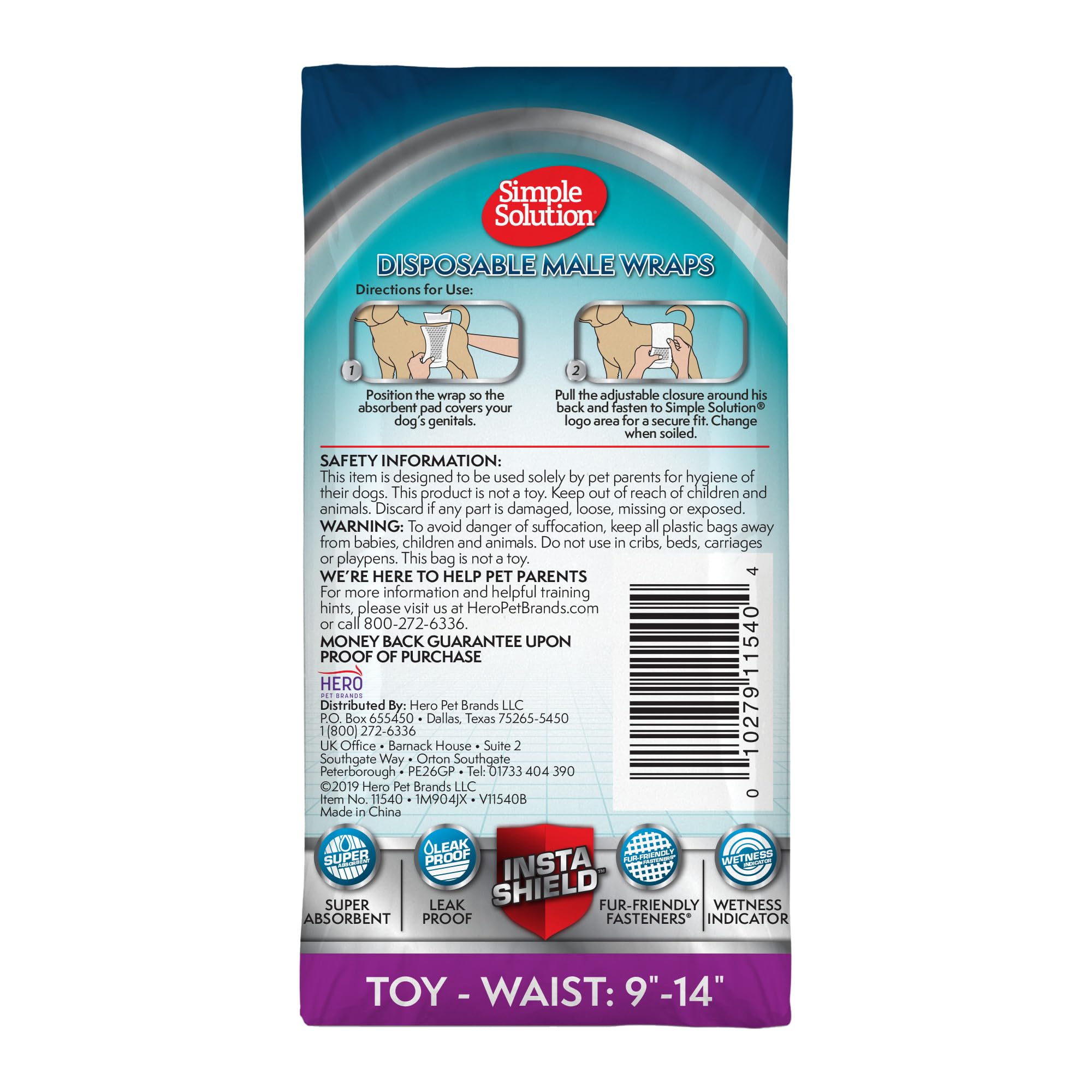 Banda ventral macho Simple Solution, ajuste seguro para perro miniatura en casa