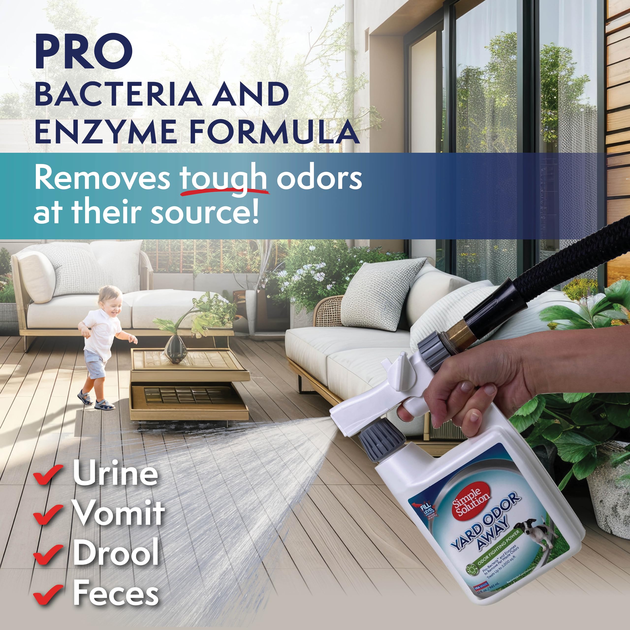 Simple Solution eliminador de olores exterior, superficies de concreto limpias y frescas.