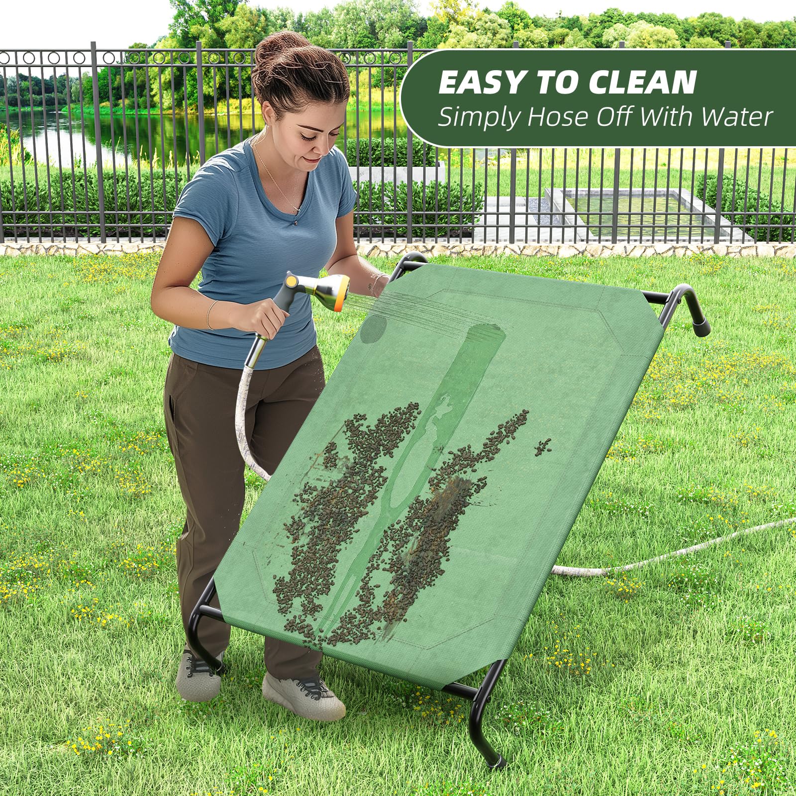 Simple Trending cama elevada para exterior, fácil de limpiar con malla resistente al polvo