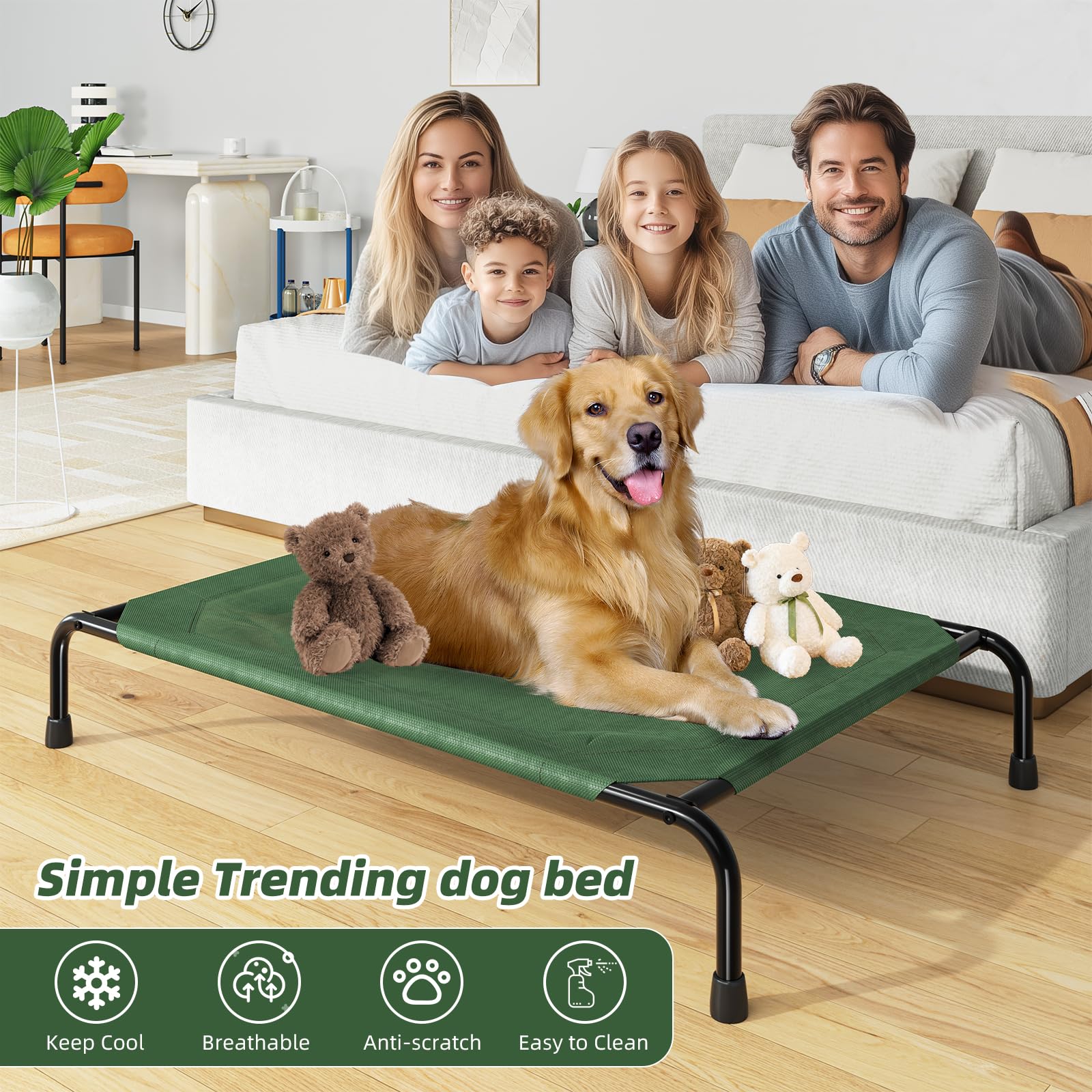 Simple Trending cama elevada grande, vista lateral, soporte estable para saltos