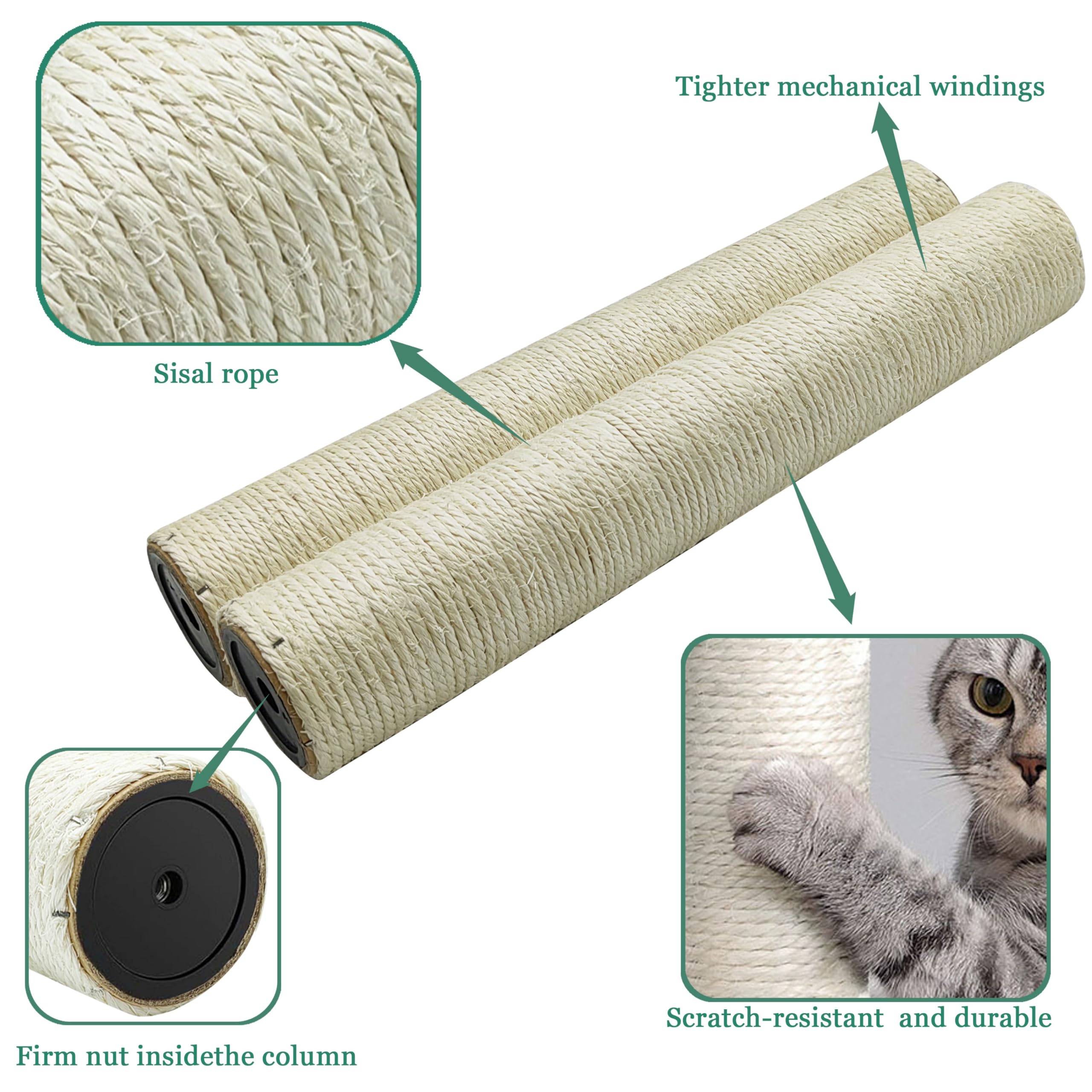 SIYIPURR sisal natural ofrece superficie resistente para arañar.