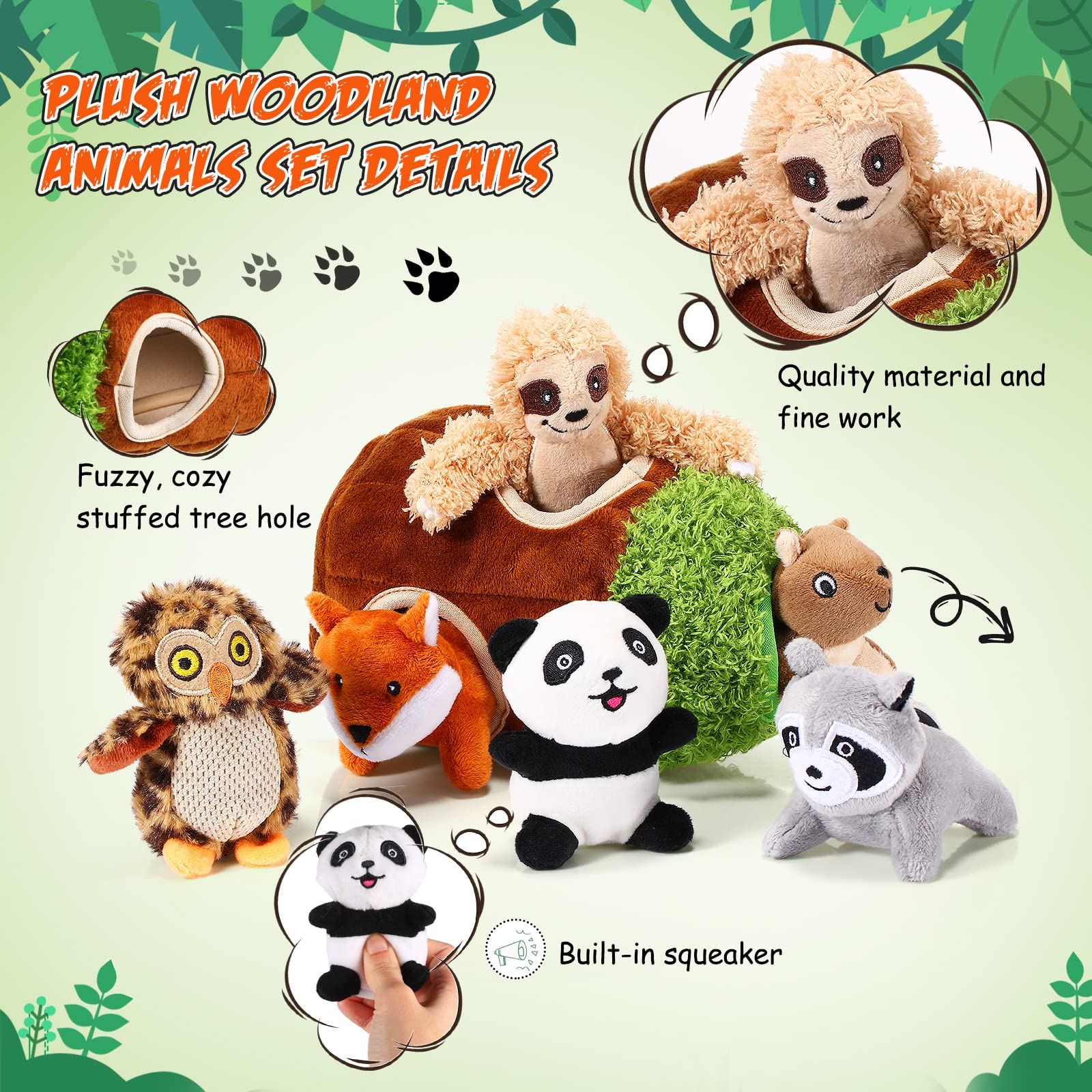 Skylety animal bosque peluche 2, colores vivos captando la atención durante el juego