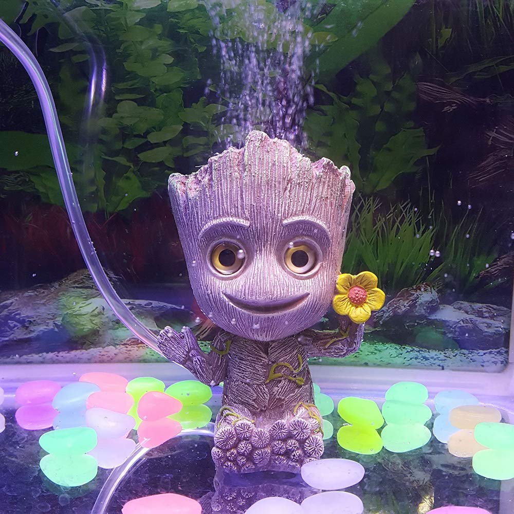 Decoración de resina gris SLOCME, estilo minimalista para acuario.