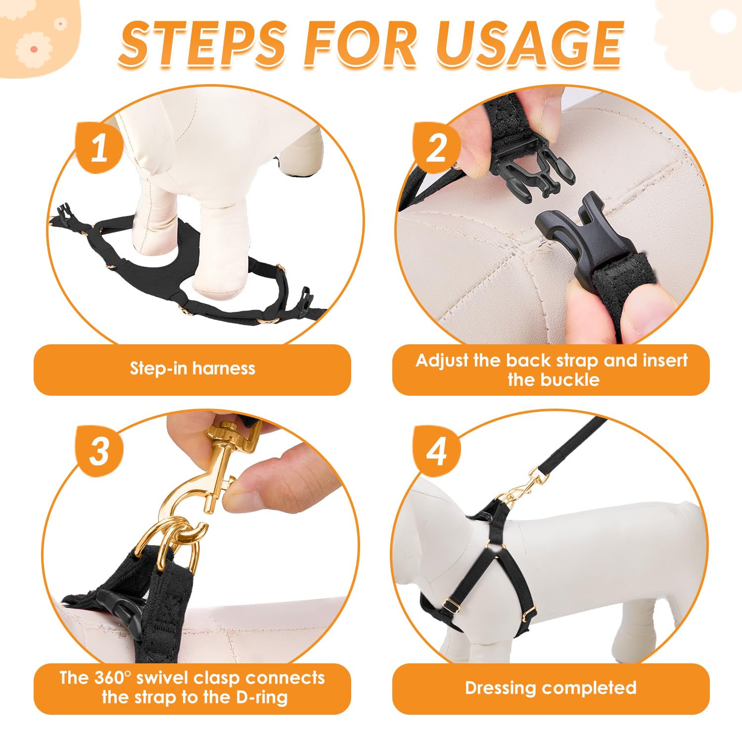 Accesorios de metal de alta gama en arnés SlowTon XXS resistentes al agua.