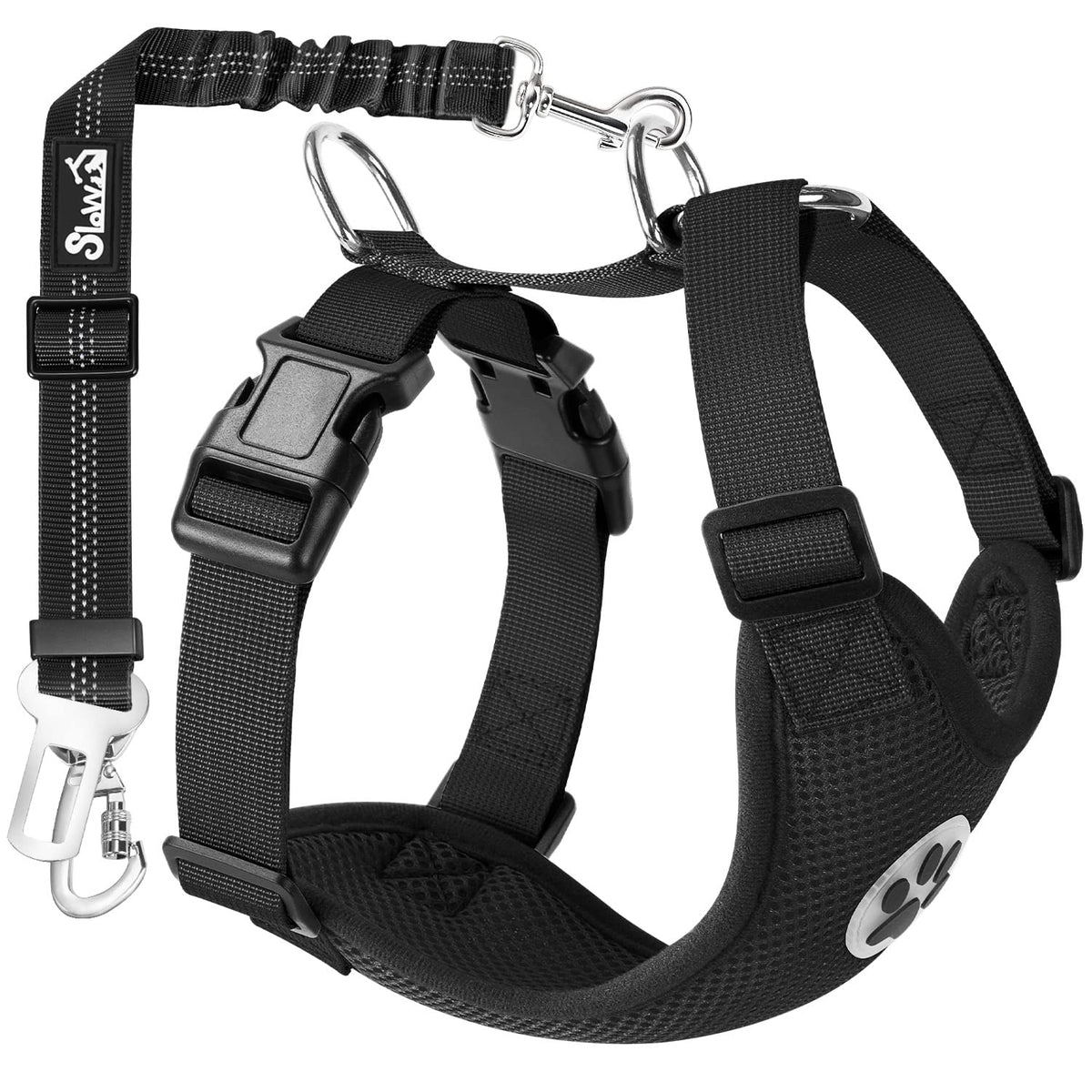 SlowTon cinturon-perro-coche con doble clip para mayor seguridad en viajes