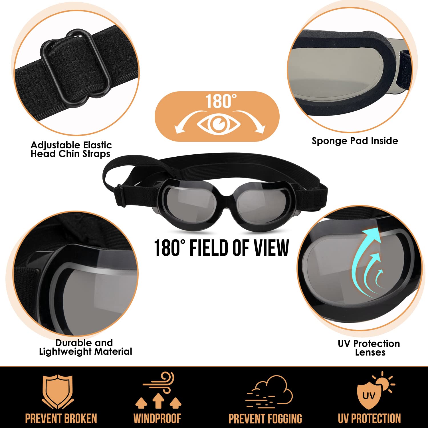 Gafas SlowTon ajustables para perro, ajuste seguro durante aventuras.