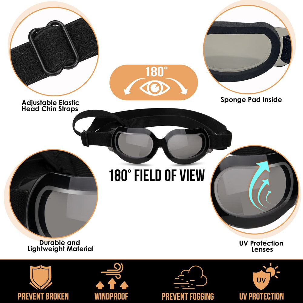 Gafas SlowTon ajustables para perro, ajuste seguro durante aventuras.