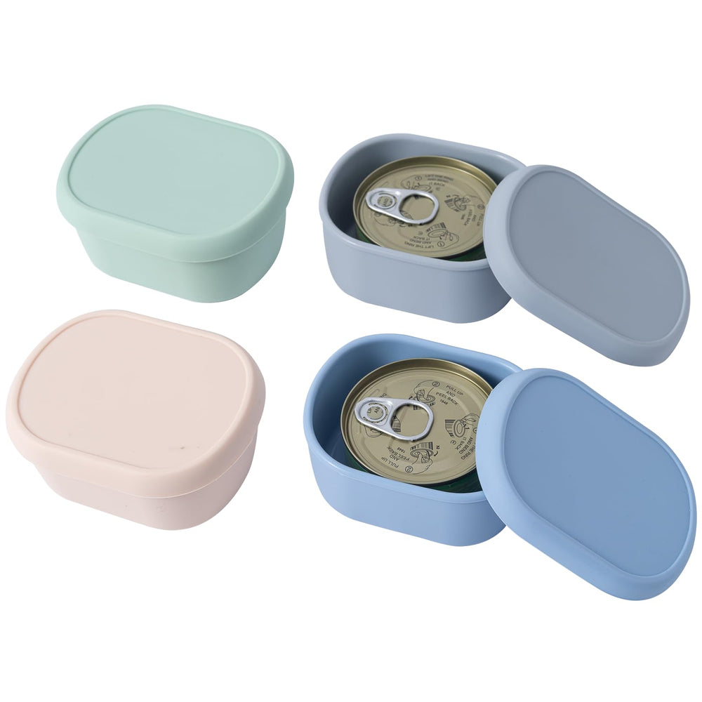 Conjunto SLSON 4Pack de recipientes de silicona para latas de gato 3oz, sellado hermético para frescura.