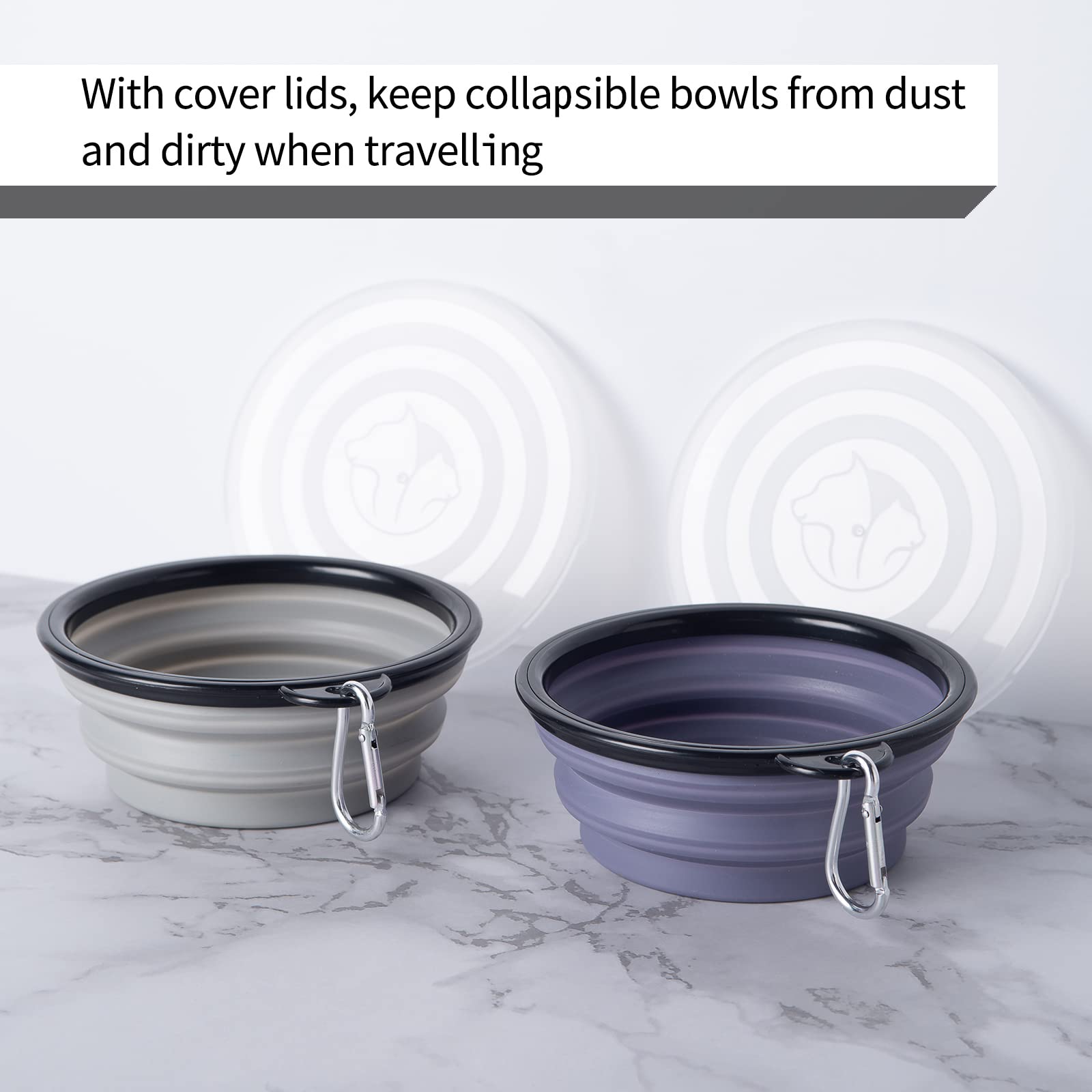 Cuenco SLSON colapsable con tapa gris concreto, ligero para viajar.