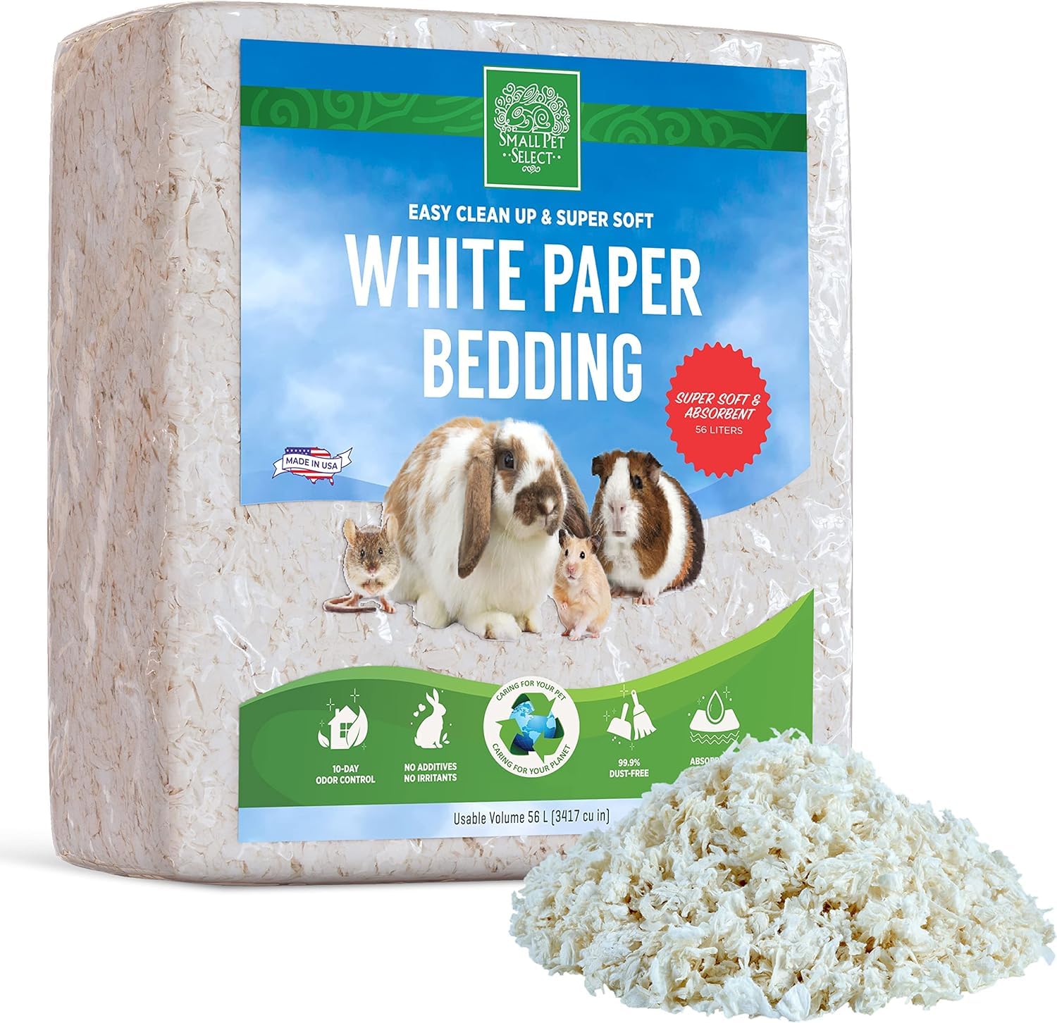 Small Pet Select cama de papel blanca facilita la limpieza al identificar áreas sucias