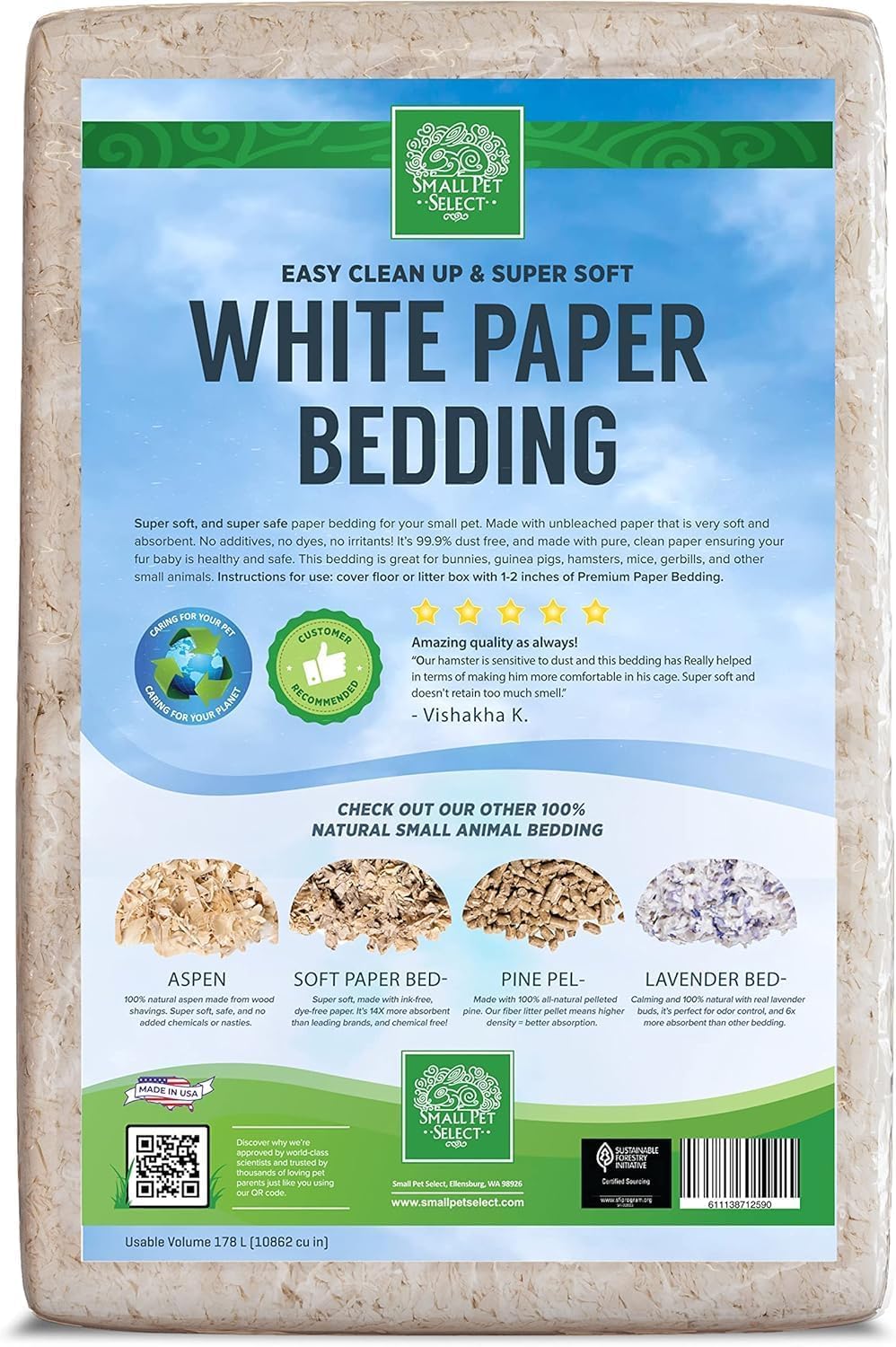 Small Pet Select cama de papel suave y absorbente, mantiene a las mascotas secas.