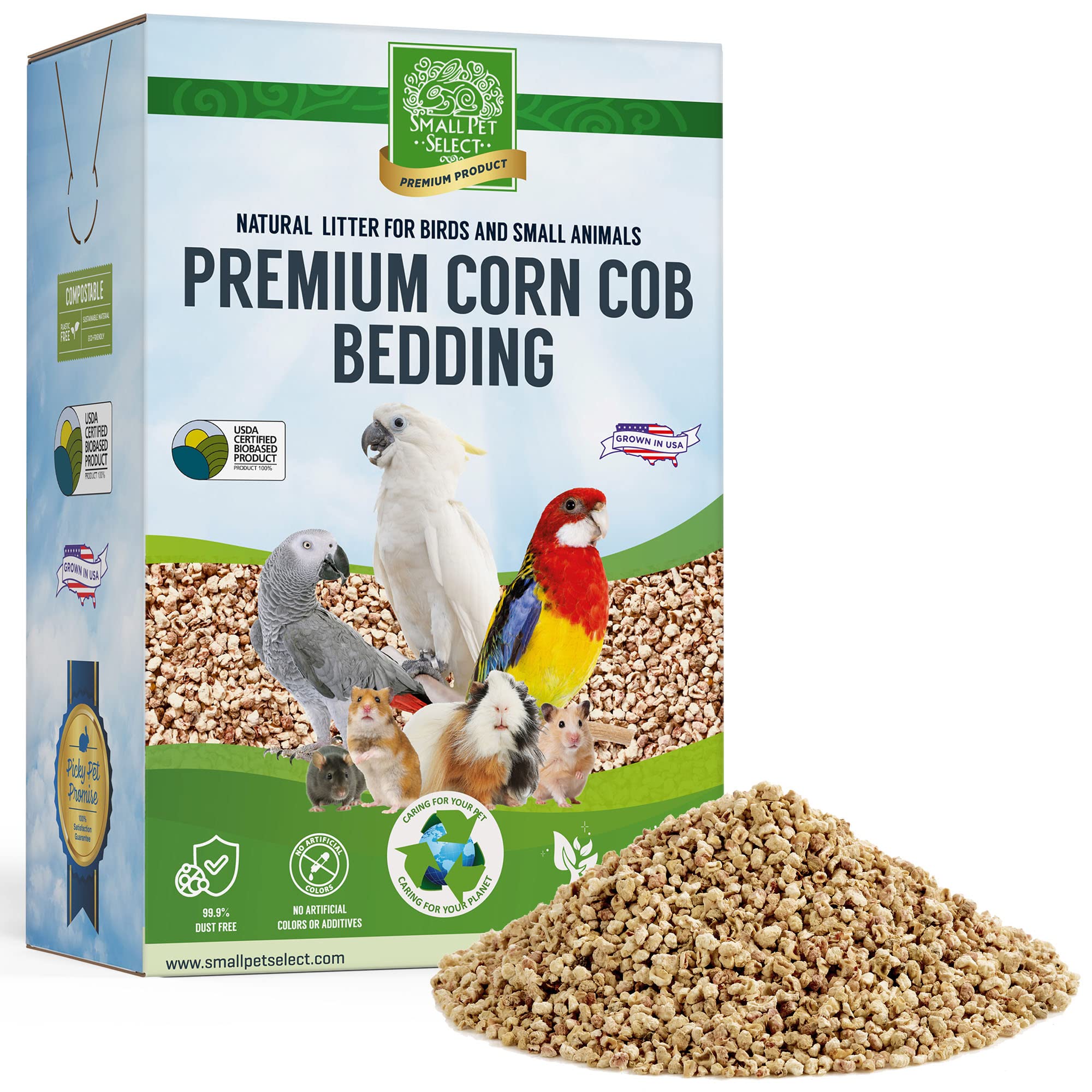 Small Pet Select lecho de mazorca en bolsa de 12 libras para jaula limpia y cómoda.