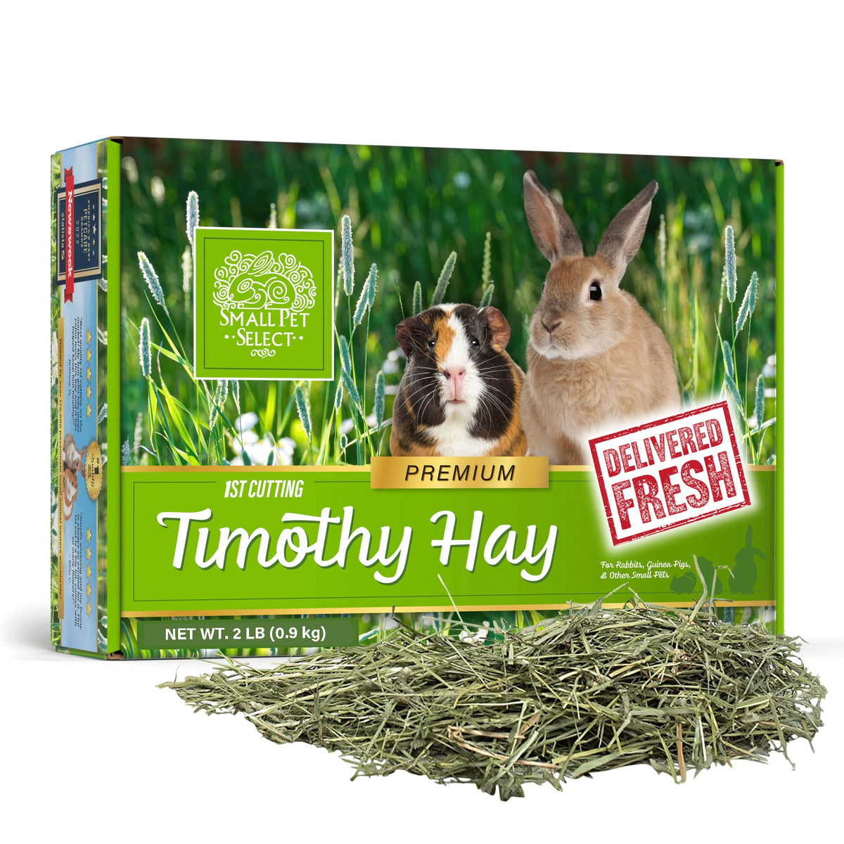 Small Pet Select heno de primera cosecha Timothy en caja, ideal para roedores.