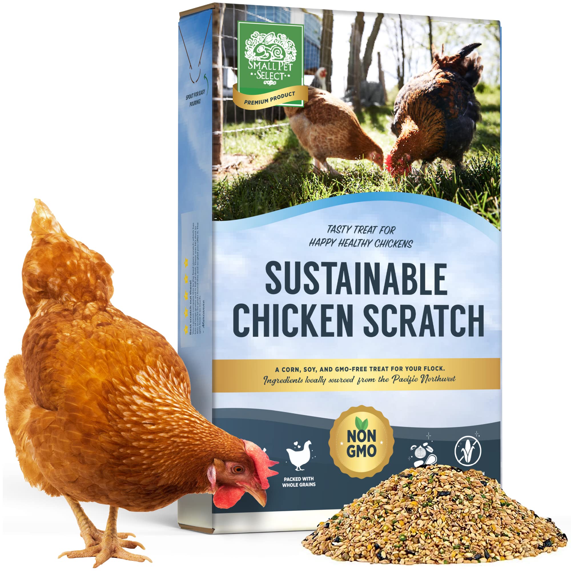 Small Pet Select Scratch sostenible en bolsa de 10 libras para alimentar aves de corral.