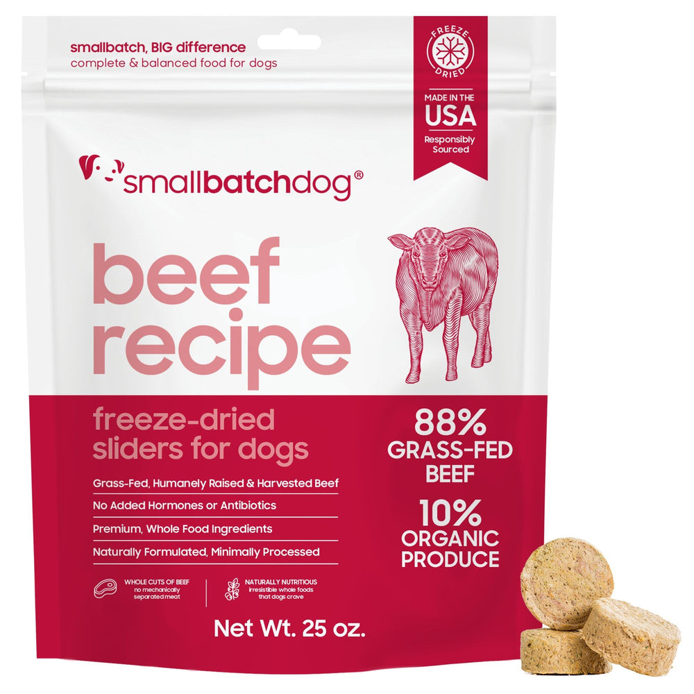 smallbatch Pets alimento crudo congelado ternera 25 oz, proteína alta para perros.